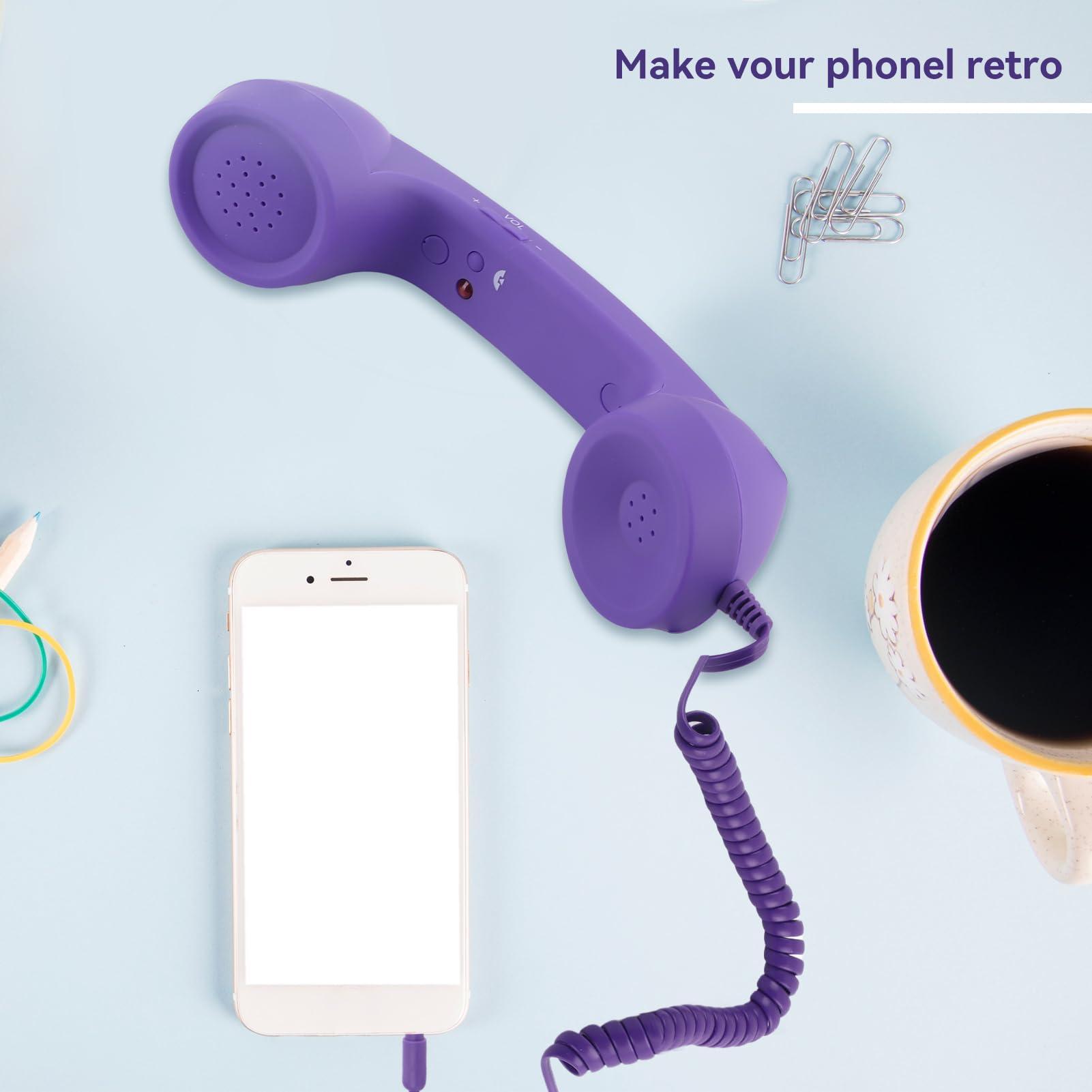 Telephone Handset for Cellphone, Retro Phone Handset with 3.5mm Jack Mobile Phone Receiver Old Telephone Headset Handheld Receiver for Cell Phone(Purple) - Image 6