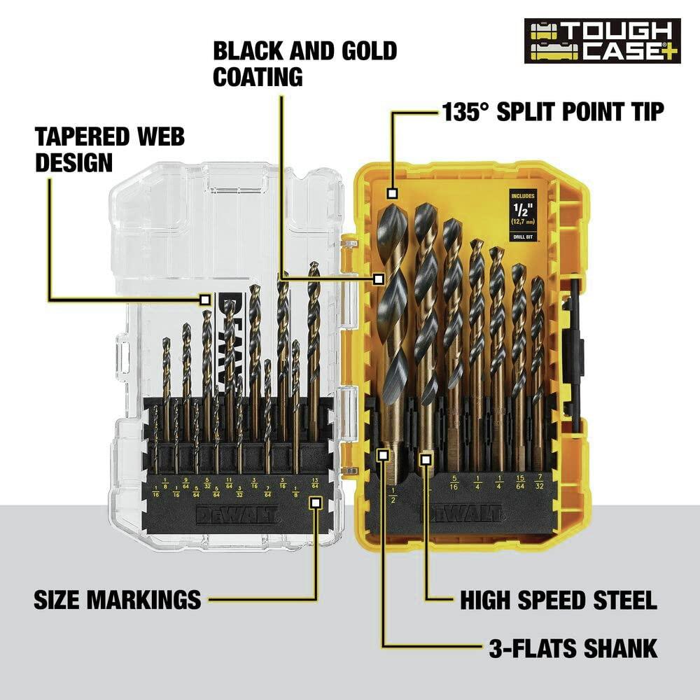DEWALT Drill Bit Set, 21-Piece, 135 Degree Split Point, 31 Degree Helix, Black Oxide Coated, For Plastic, Wood and Metal (DWA1181) - Image 4
