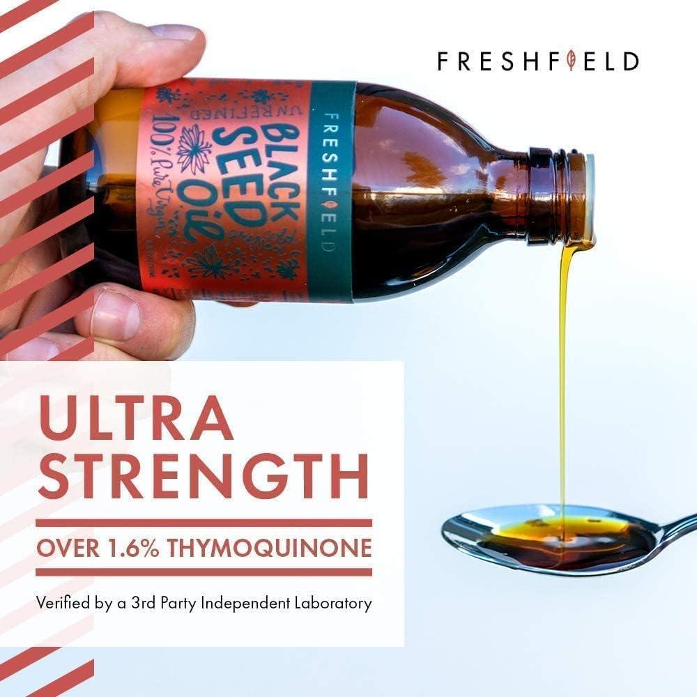 Freshfield Black Seed Oil | Vegan Friendly, Thymoquinone, Premium (Black Cumin Seed Oil, Nigella Sativa) | Cold Pressed | Ultra Strength | Pure and 100% Natural. 8 oz Liquid - Image 3