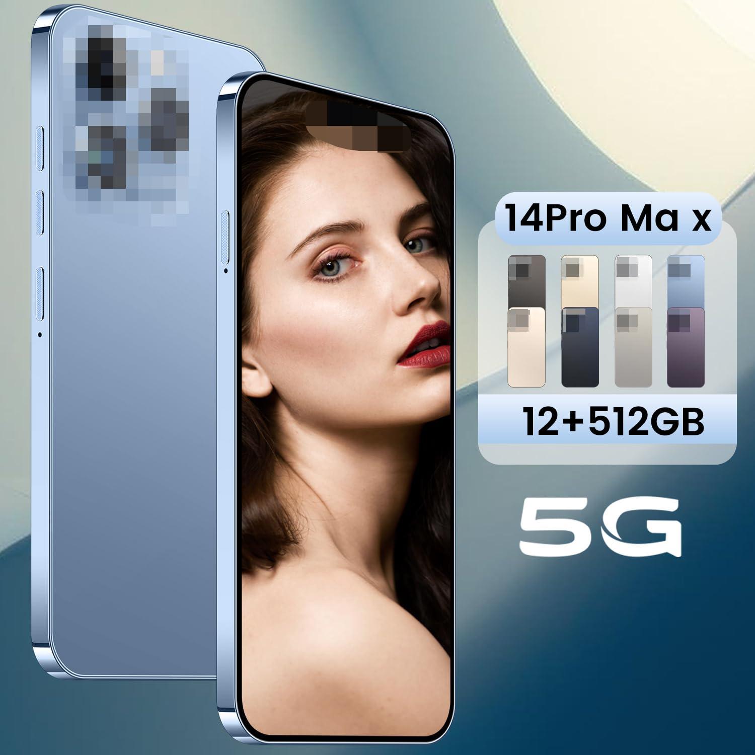 A SLICE RED 14PROMA X Unlocked Cell Phone,Long Battery Life 6.82" HD Screen Unlocked Phones,Android13 12+512GB Smartphone with 128G Memory Card,Dual SIM/Fingerprint Lock/Face ID/GPS (Blue) - Image 3