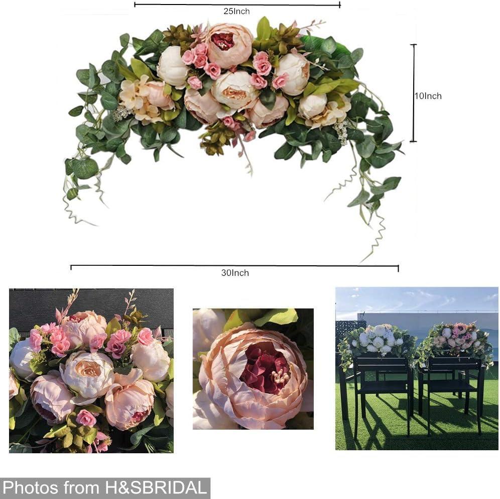 Wedding Arch Flowers, 30 Inch Rustic Artificial Floral Swag for Door Lintel, Green Leaves Rose Peony Sunflowers Table Centerpieces Home Decoration - Image 3
