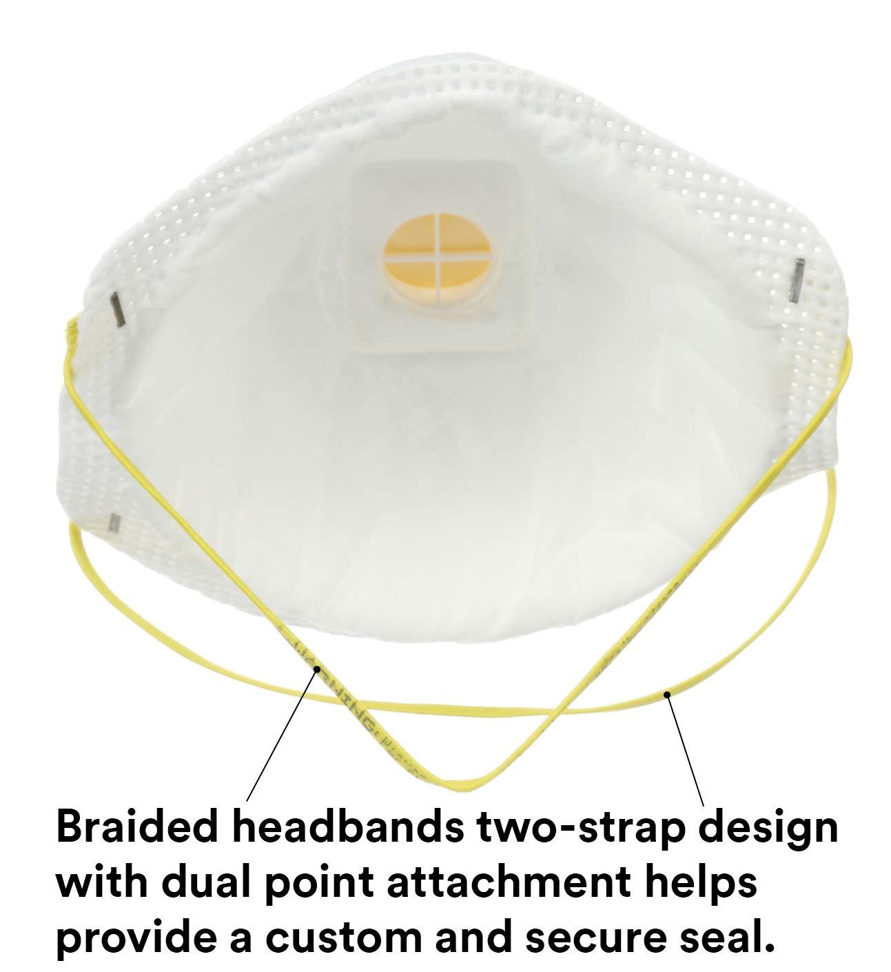 3M Particulate Respirator 8511, Pack of 10, N95, NIOSH APPROVED, Cool Flow Exhalation Valve, Disposable, Braided Comfort Strap, M Noseclip, Personal Protective Equipment - Image 3