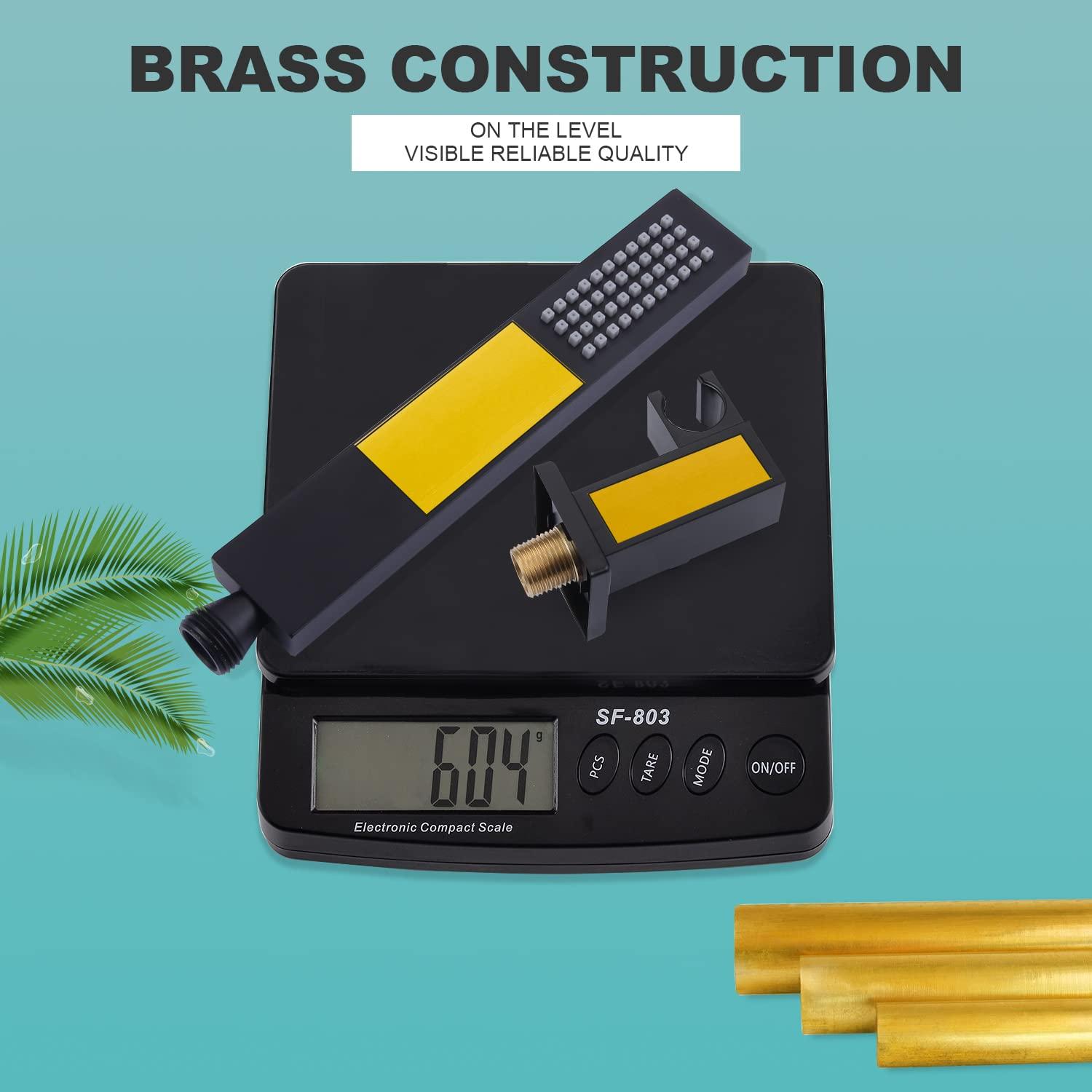 ENGA Bathroom Square Matte Black Solid Brass Hand Held Shower Head With Wall Connector and Hose System Wall Mount Handheld Showerheads Set - Image 9