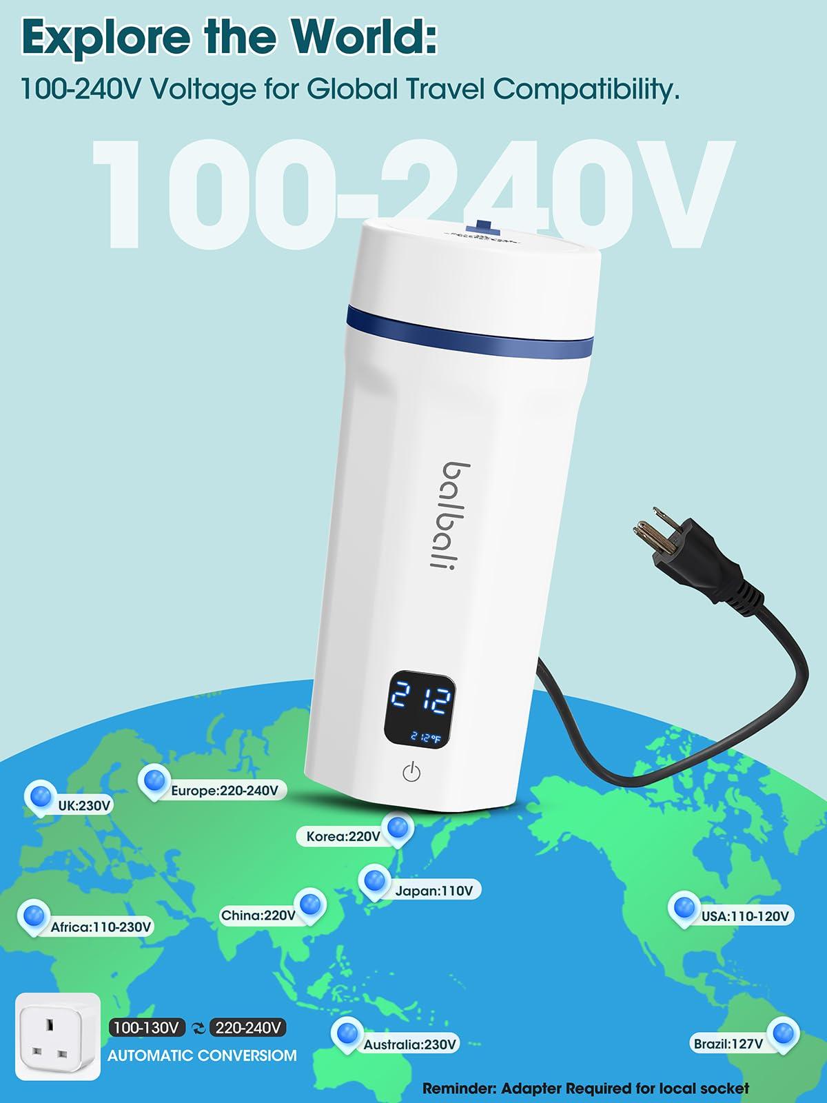 balbali 18.6oz Portable Kettle for Travel 100-250V Dual Voltage for International/Global/Europe - 6 Preset Travel Electric Kettle Hot Water Boiler/Heater/Warmer/Tea Maker - White - Image 3