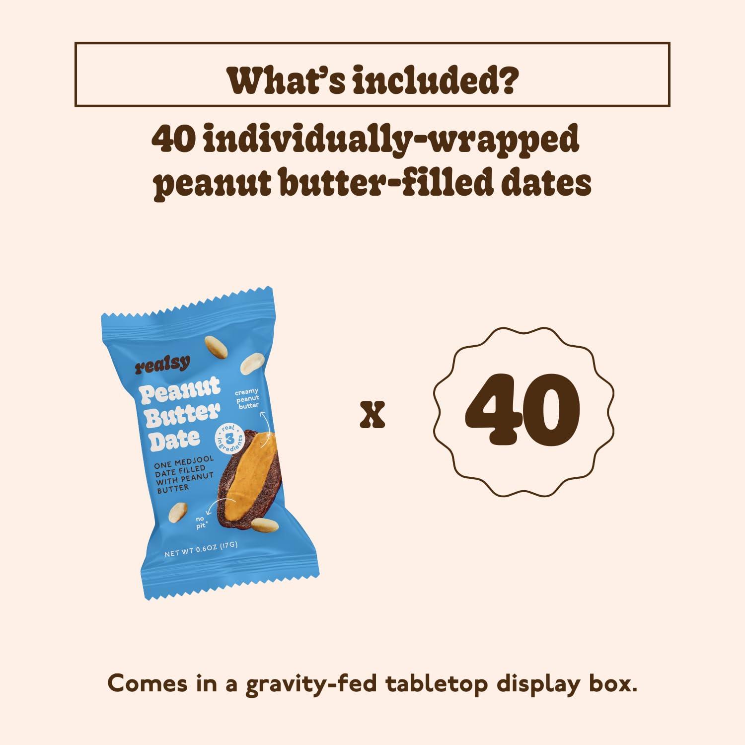 Realsy Filled Medjool Dates, Organic Dates with No Sugar Added, Gluten-Free, Vegan, All Natural Healthy Snack, Single Wrapped (40 ct) (Peanut Butter) - Image 3