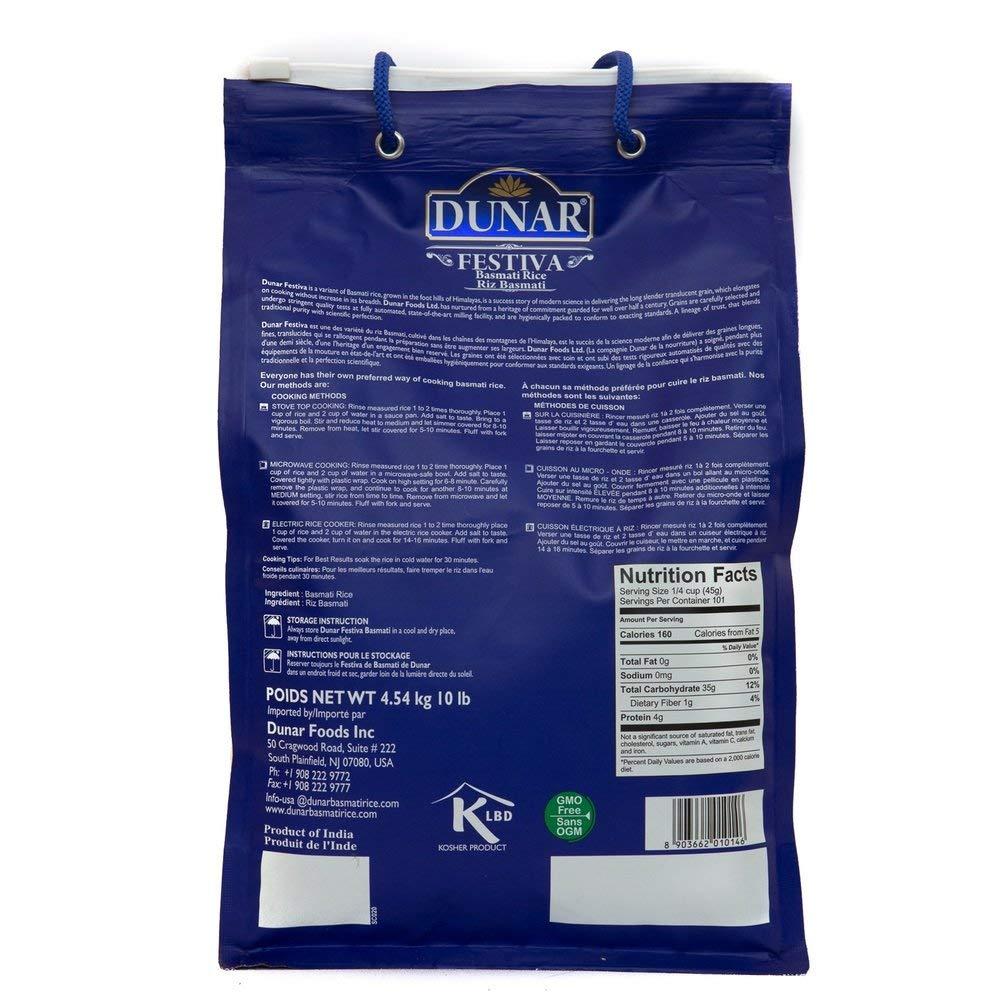 Dunar - Festiva Pusa Basmati Rice, 10 Lb - Image 3