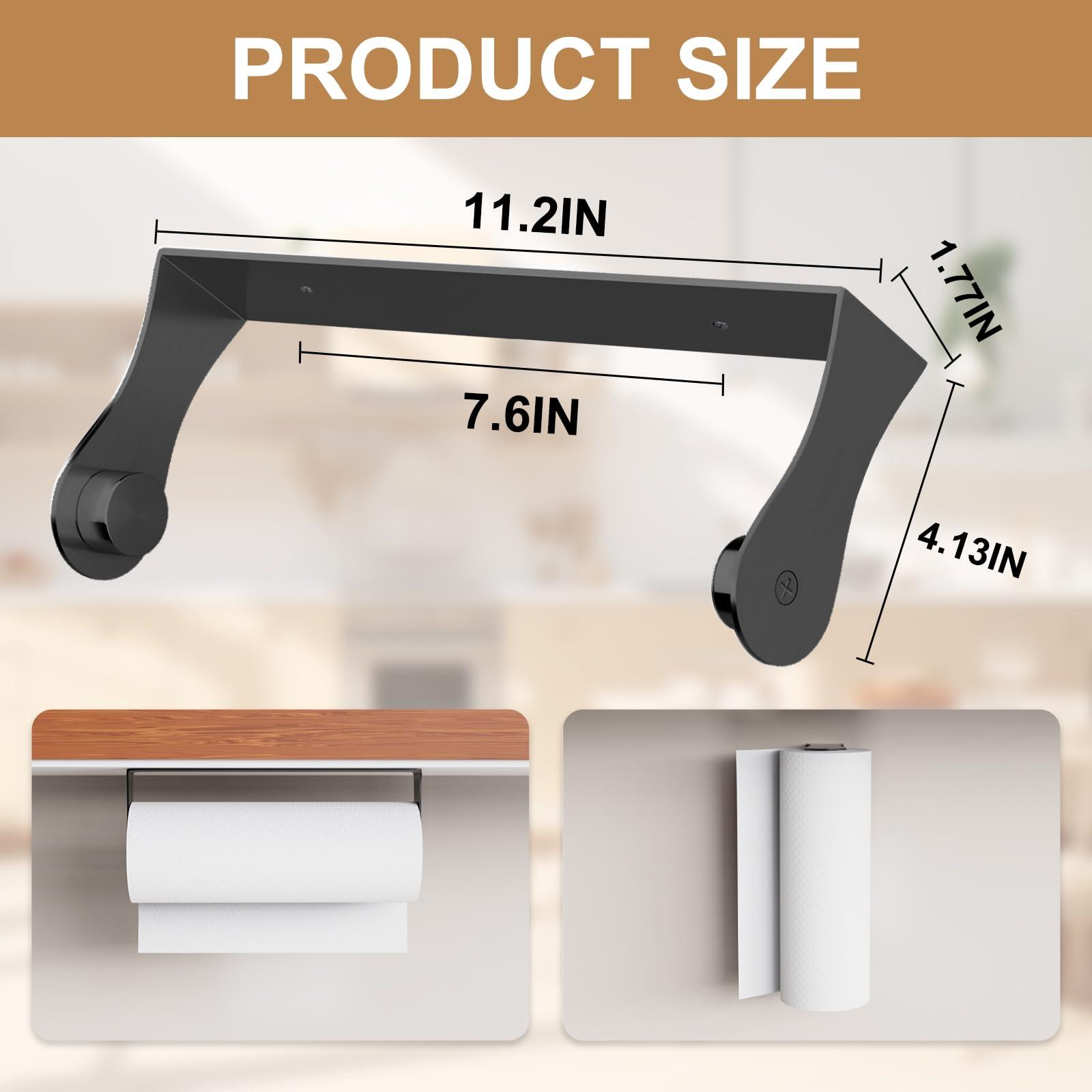 HZE Paper Towel Holder Under Cabinet, Stainless Steel, Black Wall Mount Paper Towel Holder for Kitchen and Bathroom, Adhesive or Screws - Image 2