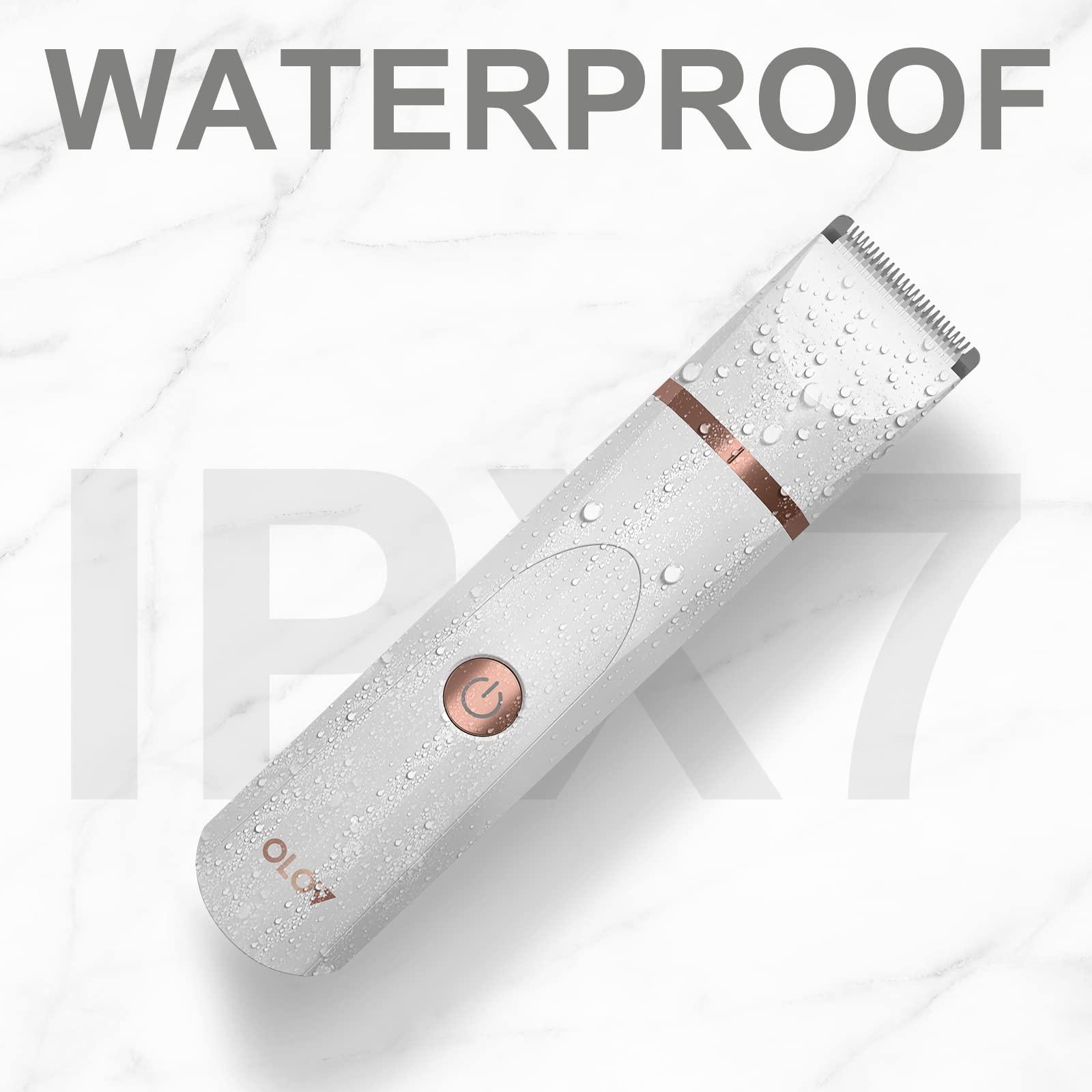 OLOV Electric Body Hair Trimmer - Groin Trimmer for Men - Bikini Trimmer Women - Wet/Dry Shaver Groomer, Replaceable Ceramic Blade Heads, USB Recharge Dock, Waterproof Hygiene Razor, White - Image 6