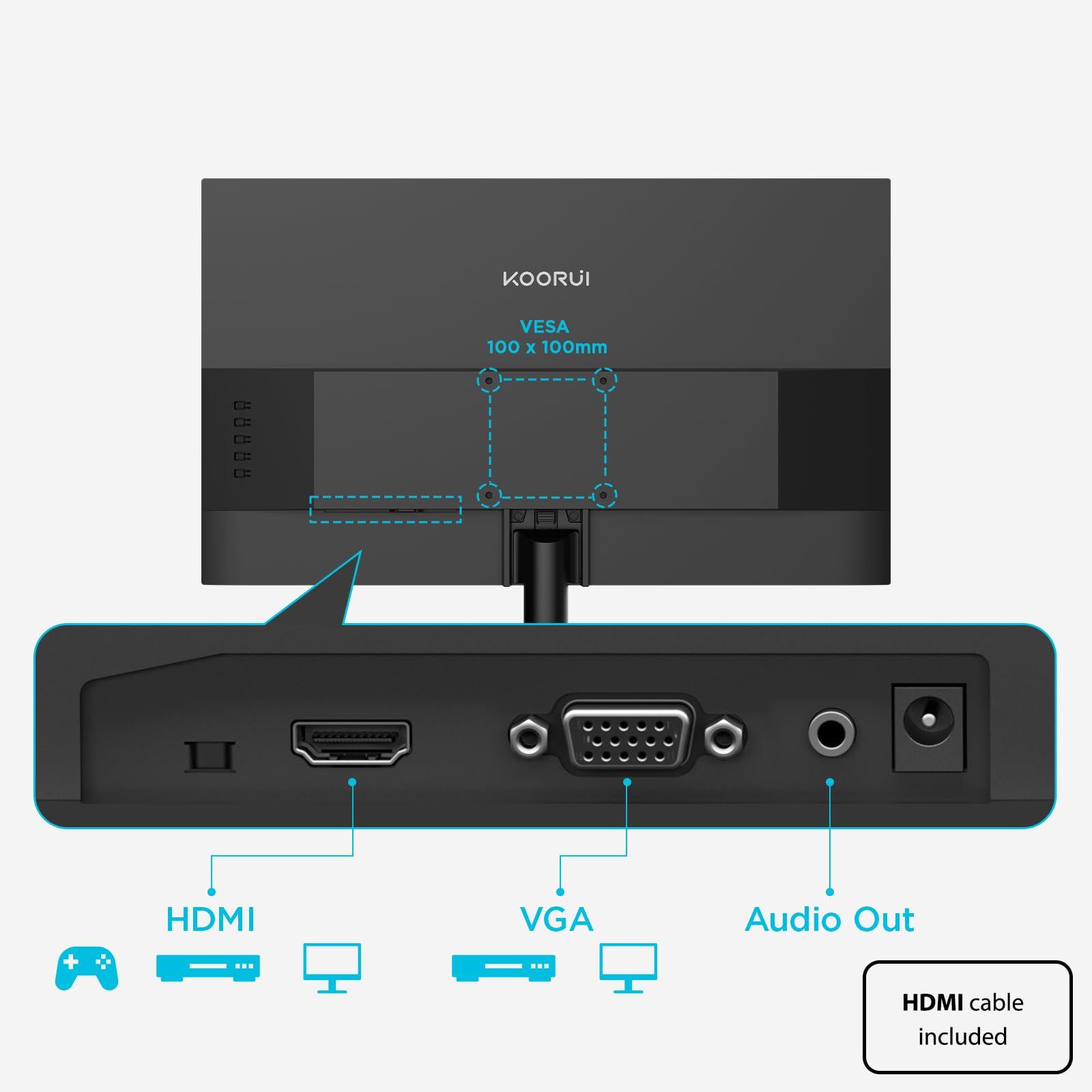 KOORUI 24-inch Computer Monitor Full HD 1920 x 1080p 100Hz VA Display 3000:1 Contrast Ratio with HDMI VGA, Three-Sided Slim Bezels, Freesync, 100 x 100 mm VESA Mountable, Ergonomic Tilt, Black - Image 9
