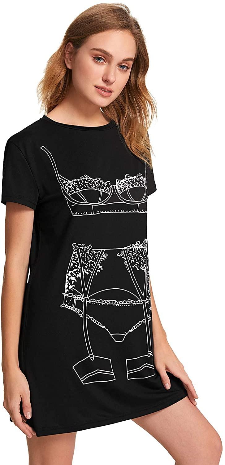 Floerns Women's Funny Lingerie Nightgown Cute Print Tshirt Sleepdress - Image 4