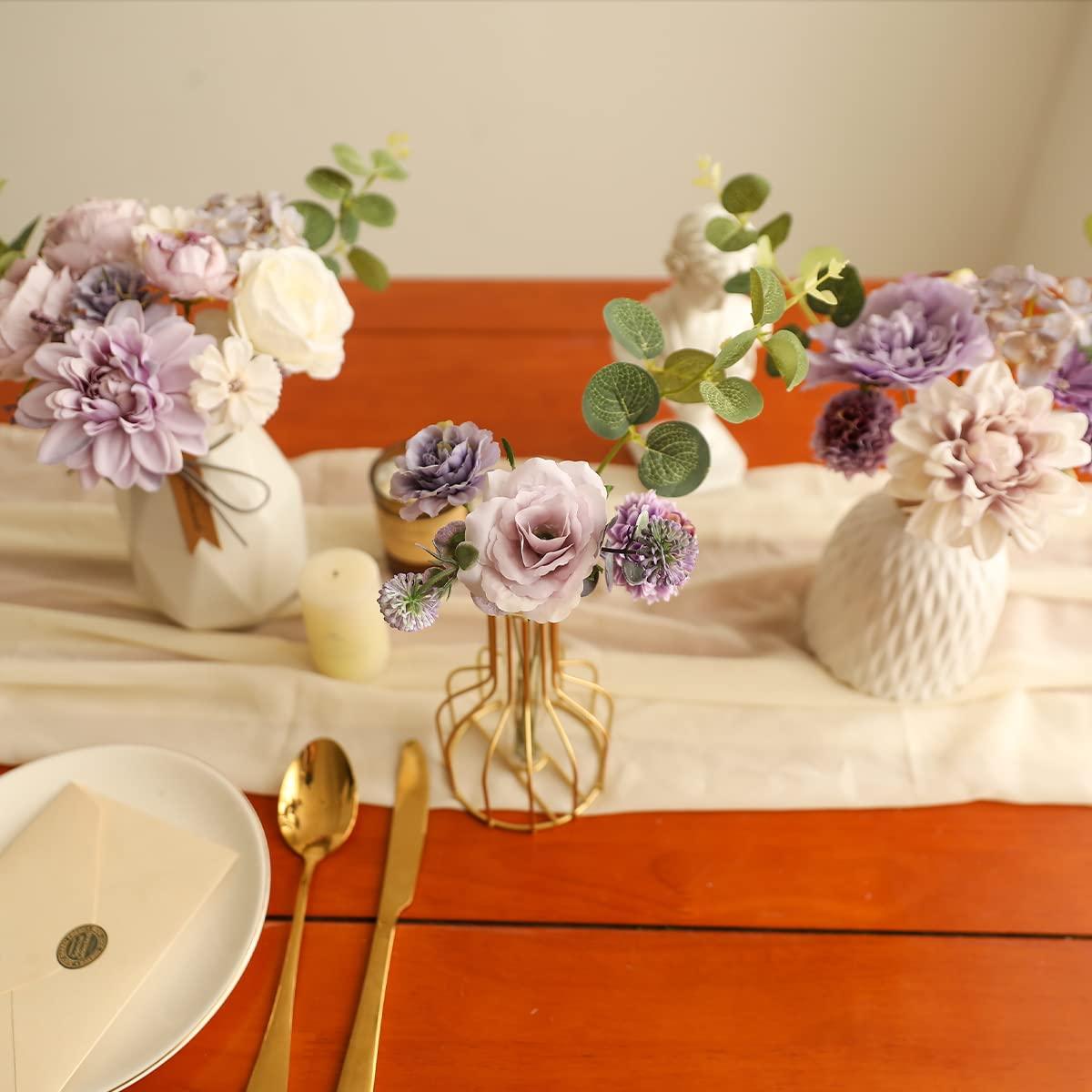 Kisflower Purple Artificial Flowers Combo Cake Flowers Decorations Fake Peony Silk Roses Gift Box for DIY Wedding Bridal Bouquet Centerpieces Arrangements Party Baby Shower Holiday Decor (Purple) - Image 5