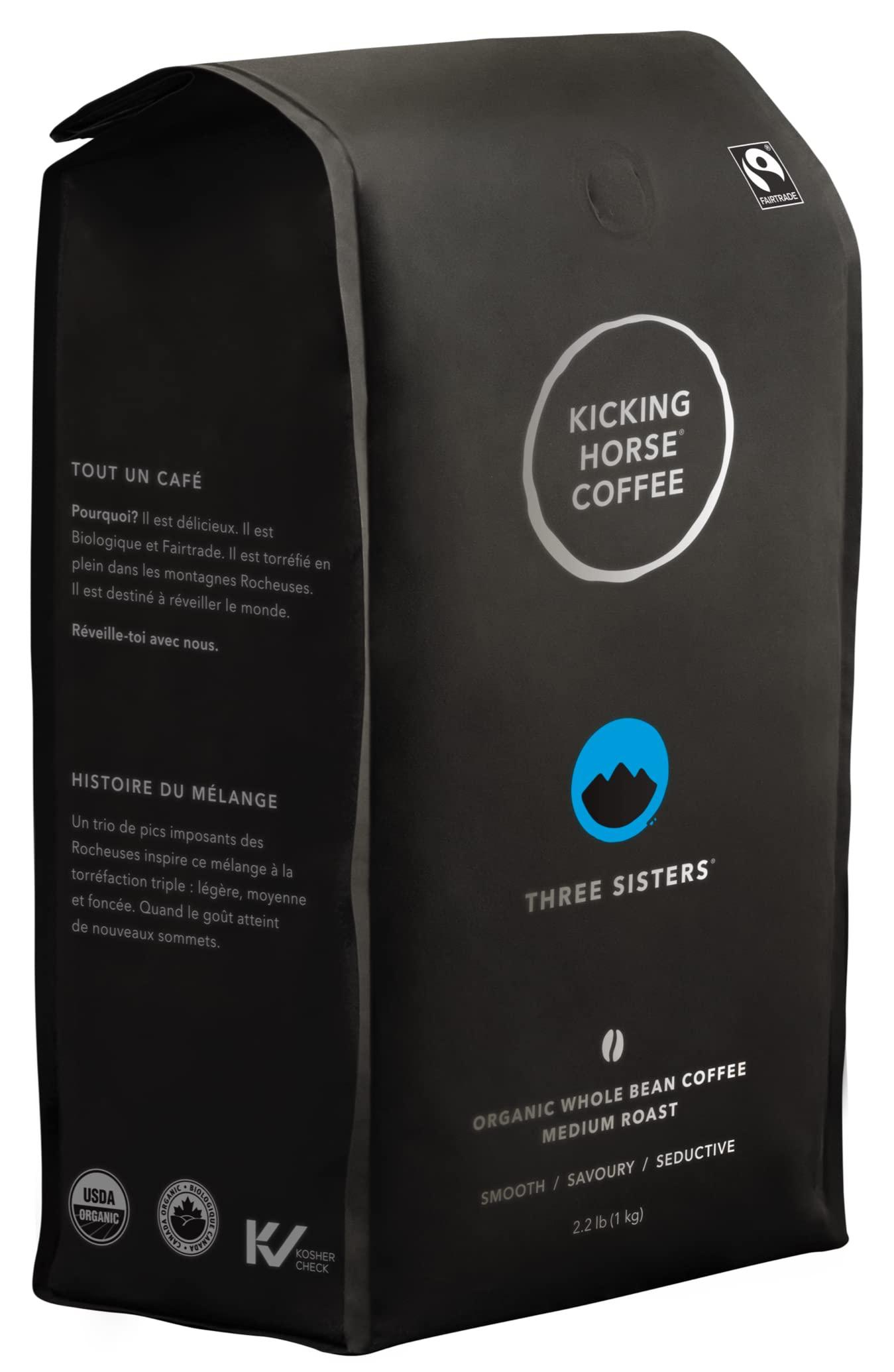 Kicking Horse Coffee Three Sisters, Medium Roast, Whole Bean, Certified Organic, Fairtrade, Kosher, Black, 35.2 Oz, Pack of 6