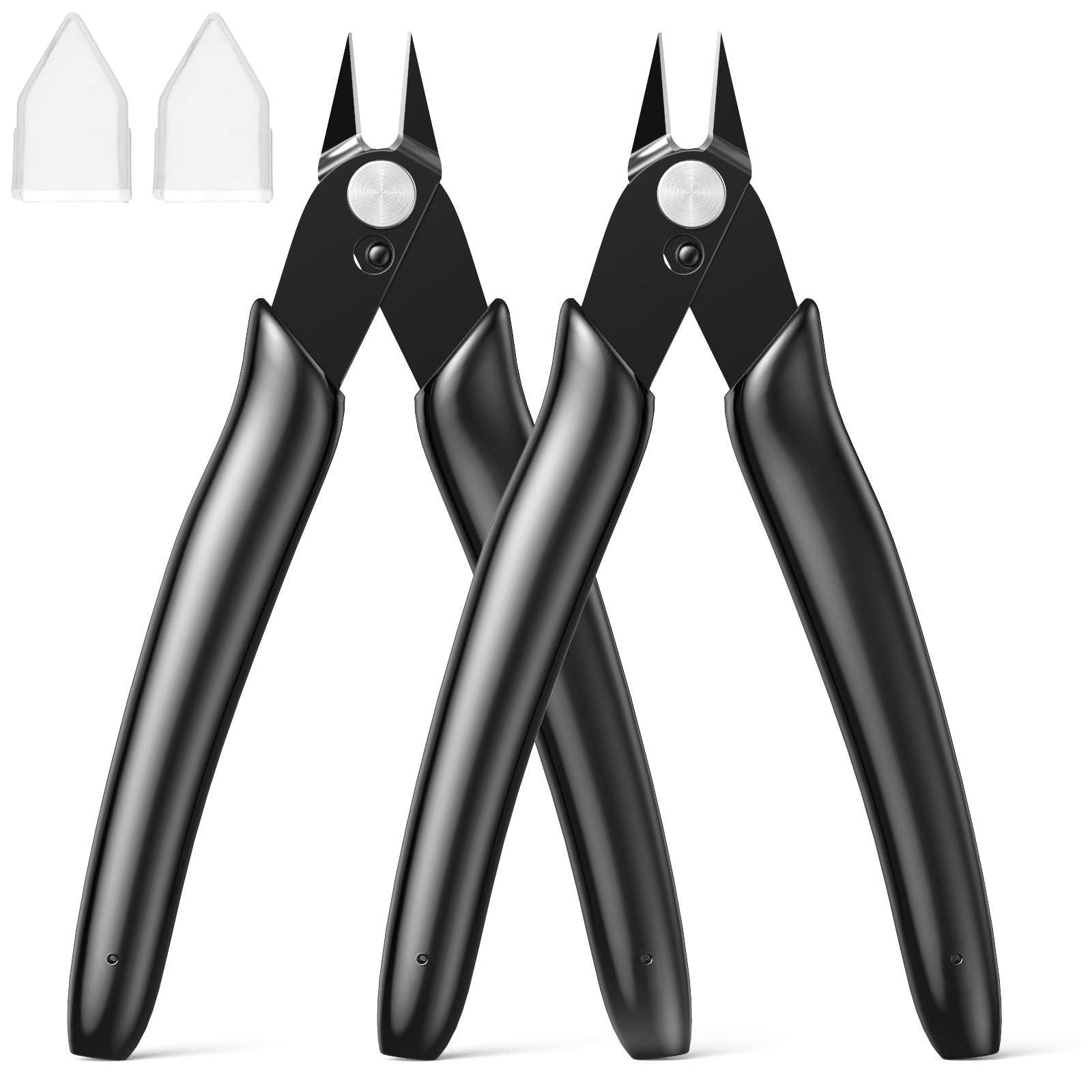 BOENFU BF-170 Micro Wire Cutter Jewelry Wire Cutters Zip Tie Cutters 2-Pack Flush Cut Nippers Precision Small Side Cutting Pliers for 3d Print, Plastic Models, Jewelry, Electronics, Black, 5 Inches