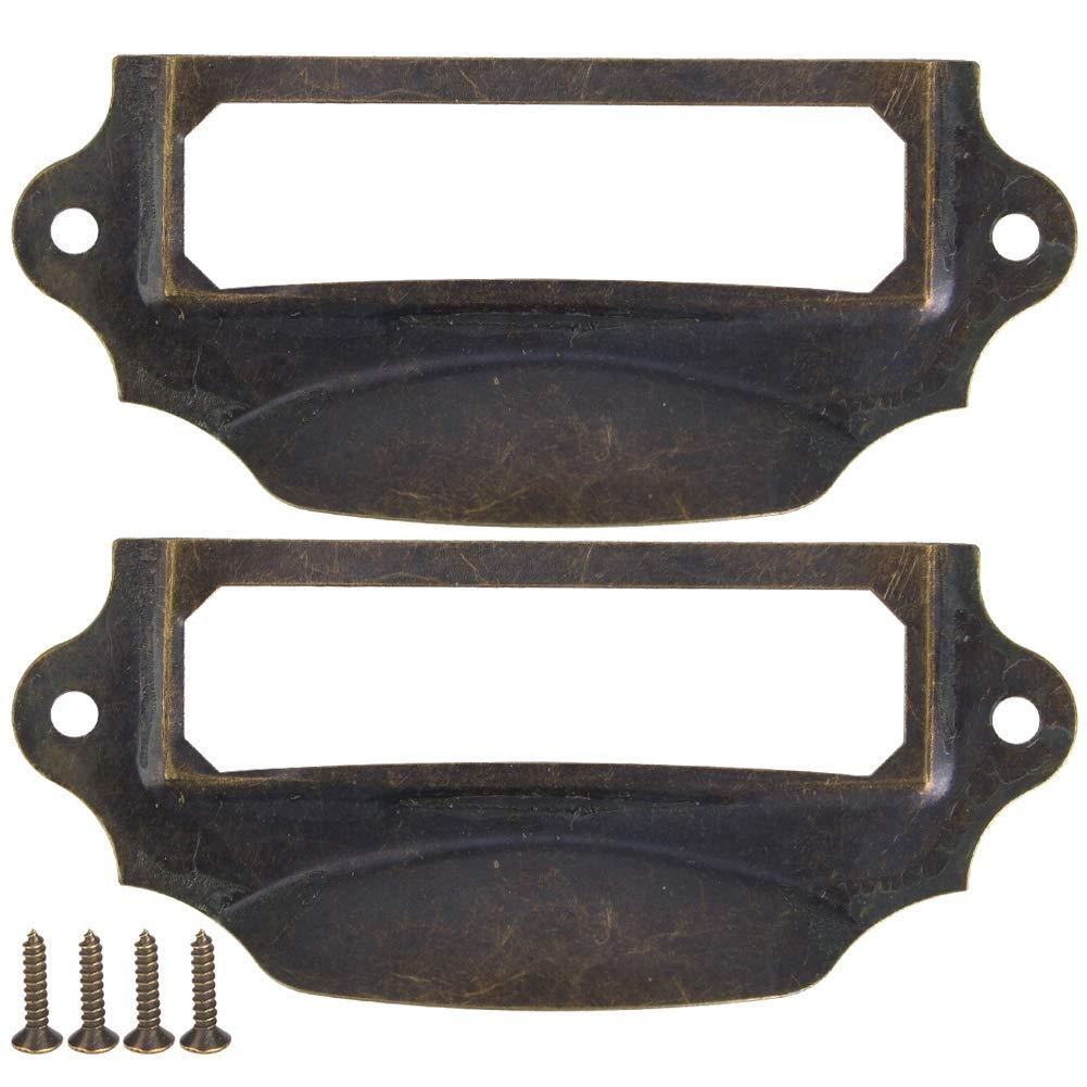 10 Pack File Drawer Label Holder Pull Handle, Antique Bronze Card Holder Drawer Pull Iron Label Holder Pull Handles for Furniture Cupboard Cabinet Drawer, 3.5 x 1.6in - Image 9
