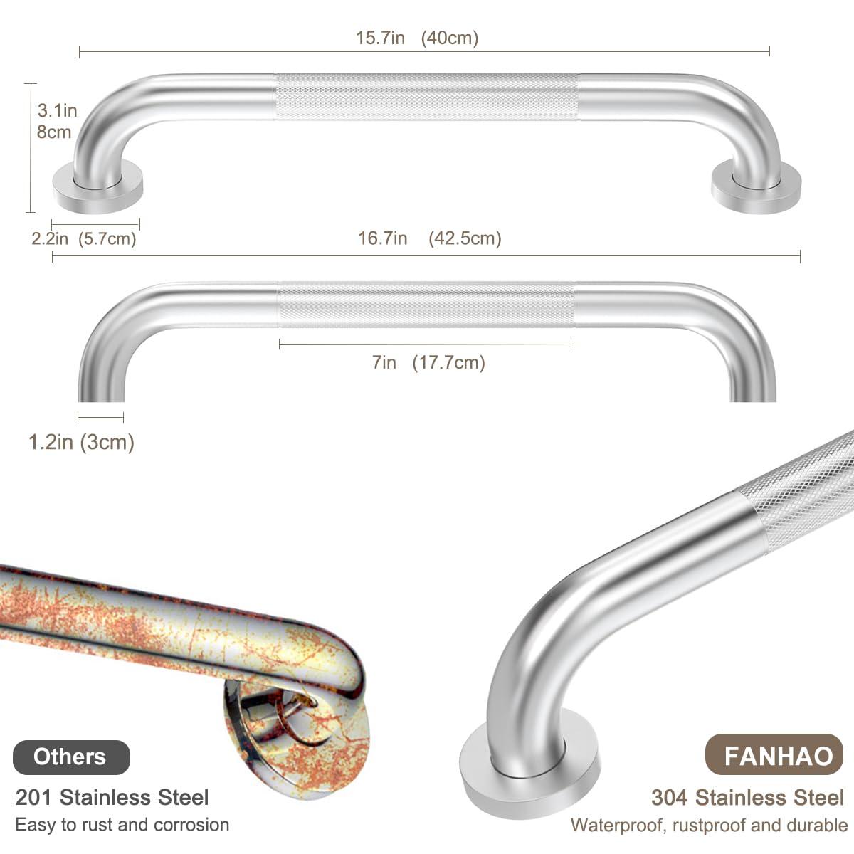 FANHAO 2 Pack Shower Grab Bar, 16 Inch Stainless Steel Bathroom Grab Bar with Anti-Slip Knurled Grip, Heavy Duty Shower Handle Bath Handle, Safety Bars for Elderly or Handicapped (Brushed) - Image 3