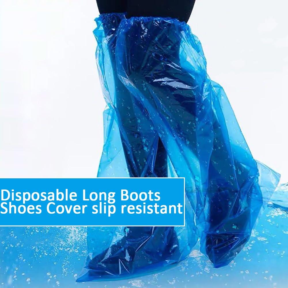 Disposable Shoe Covers Blue Rain Shoes and Boots Cover Plastic Long Shoe Cover Clear Waterproof Anti-Slip Overshoe for Women Men Water Boots Cover Rainy Day Use Cover (10 Pack(5 Pairs)) - Image 4