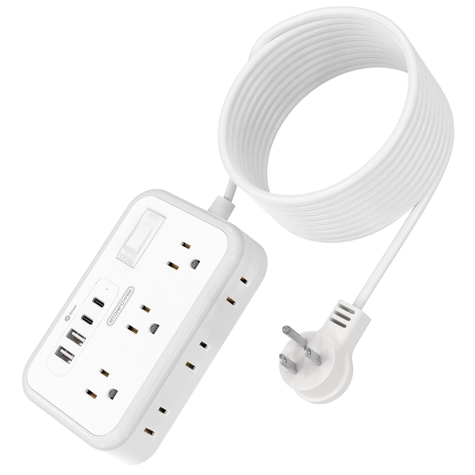 Extension Cord 15 ft, Surge Protector Power Strip with 6 Outlets 4 USB Charger(2 USB C Port), Flat Plug Outlet Extender, 1080 Joules Protection for Indoor, Home, Office Supplies, Dorm Room Essentials