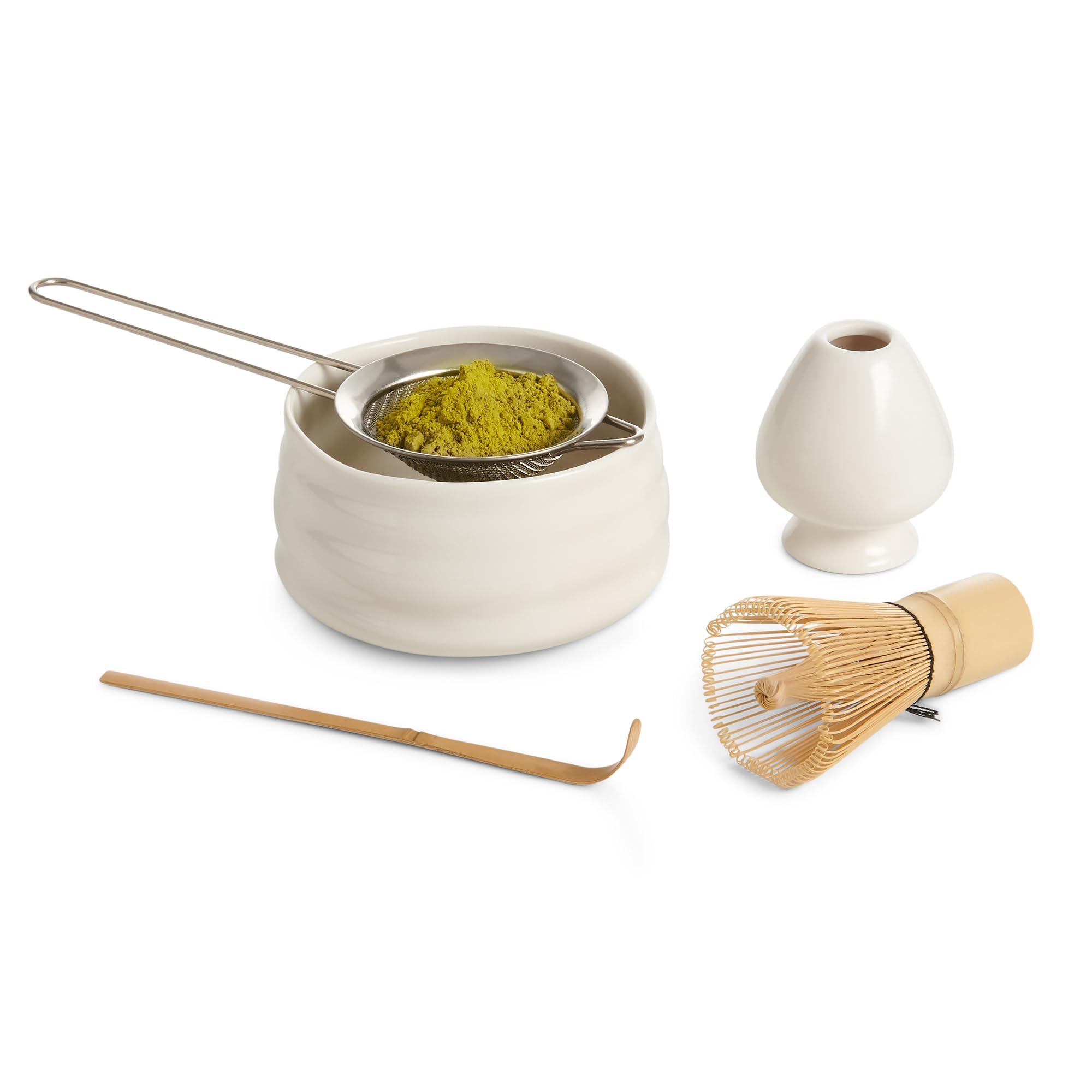 Helen’s Asian Kitchen Traditional Japanese Matcha Tea Gift Set – 5-Piece Ceremonial-Grade Kit with Bamboo Whisk, Handcrafted Bowl, Tea Sifter, Measuring Scoop, and Whisk Stand, Complete Serving Tools