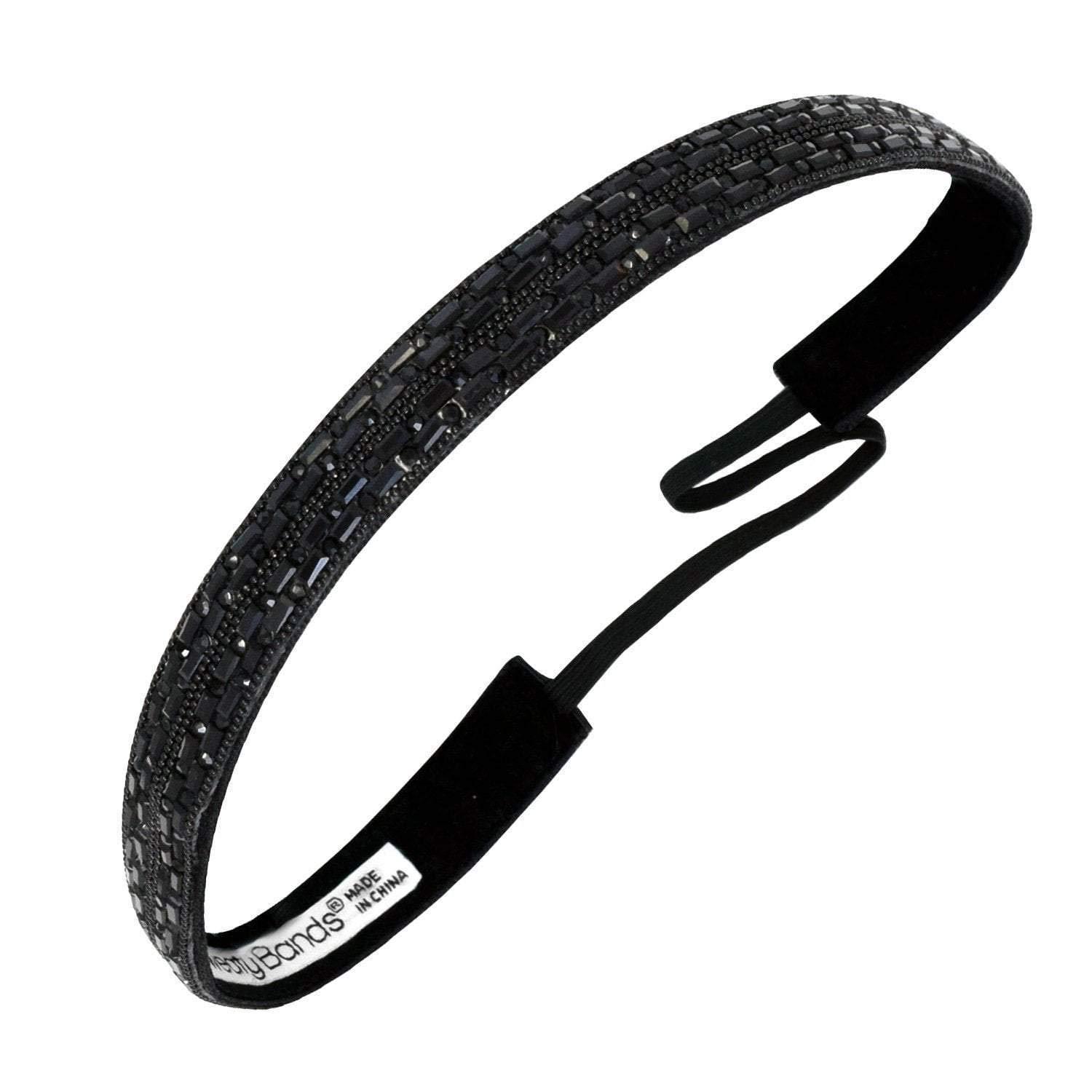 Sweaty Bands Womens Girls Headband - Non-Slip, Velvet-Lined Jeweled Hairband - Bling It Always in Style Black 5/8-Inch