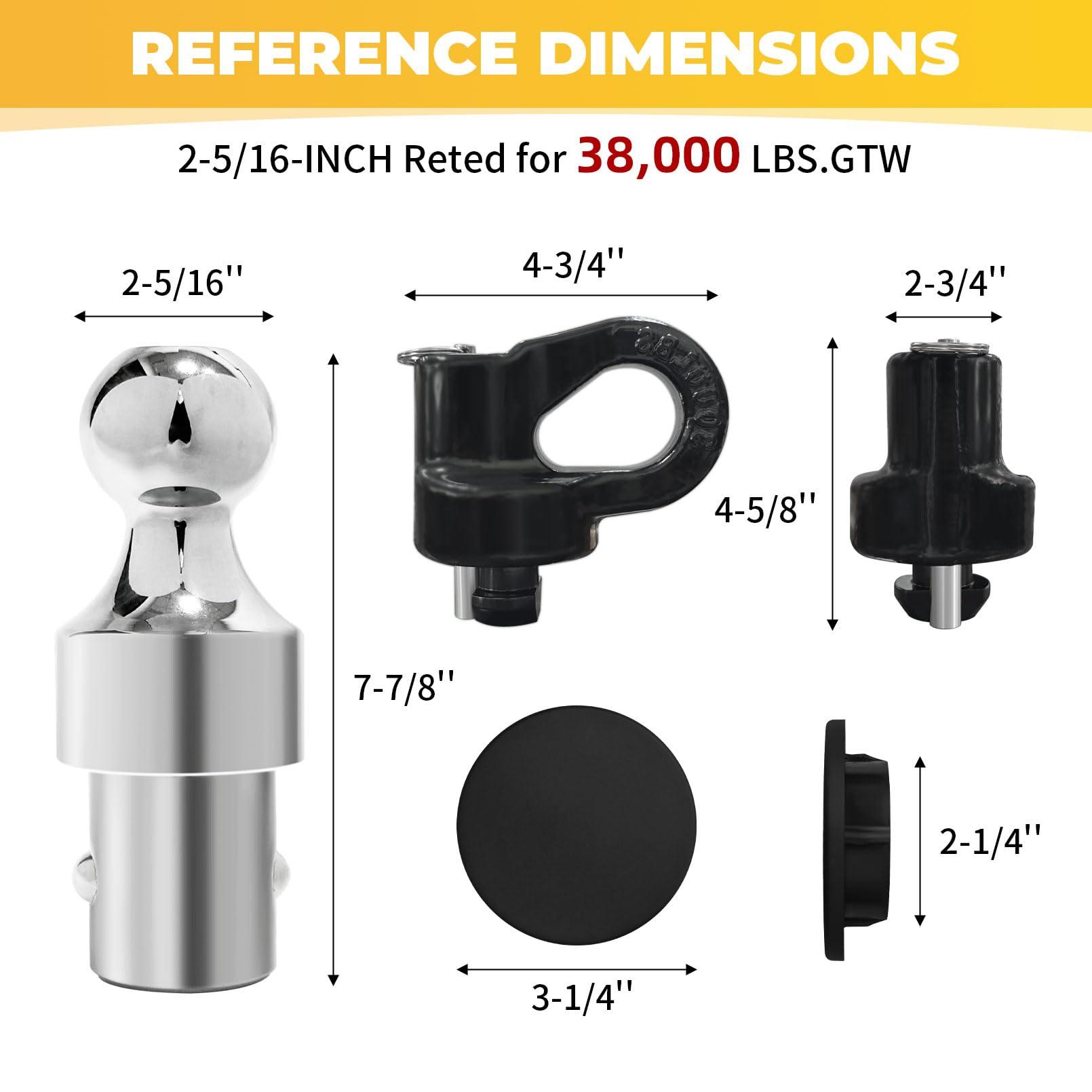 Grandroad auto 60692 Puck System Gooseneck Hitch Ball Kit, 2-5/16“ 38,000 Lbs GTW Ball Compatible with 2013-2024 Ford F250 F350 F450, 2016-2024 Chevrolet Silverado, GMC Sierra & Nissan Titan XD - Image 2