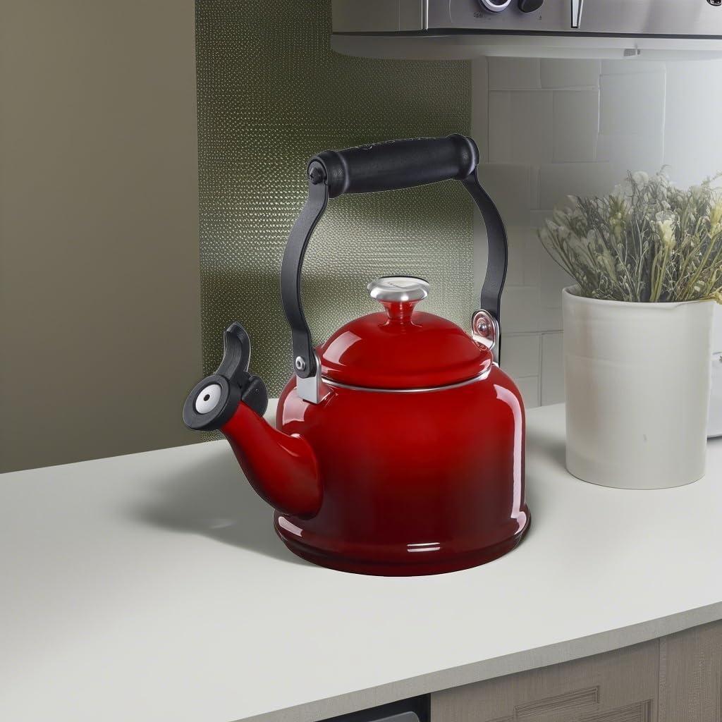 Le Creuset Enamel On Steel Demi Tea Kettle with Metal Finishes, 1.25 qt, Cerise - Image 7
