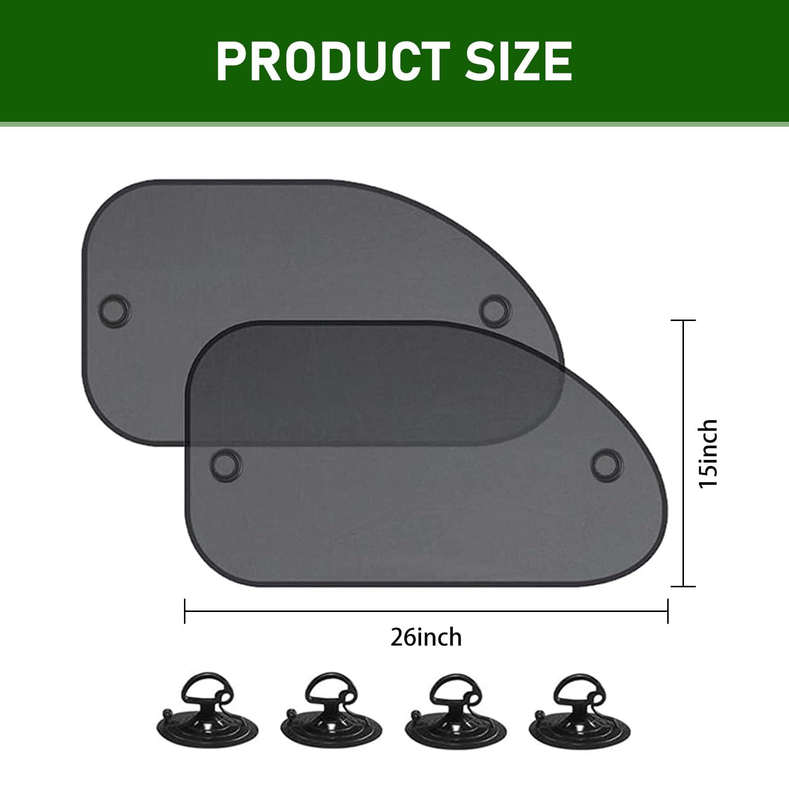 Tesnaao 2 PCS Car Side Window Sun Shade with Suction Cup, 26In x 15In Vehicle Window Covers, Universal Automotive Window Thermal Protectors Accessories for Truck SUV Car (Black) - Image 2