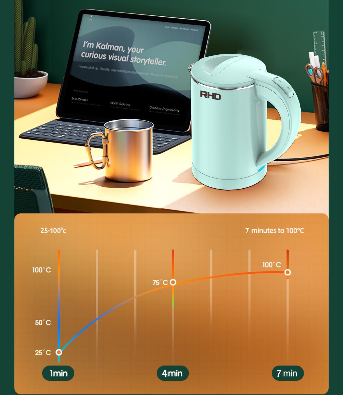 0.5L Small Portable Electric Kettles for Boiling Water, Stainless Steel Travel Kettle, Fast Boil Teapot, Boil-Dry Protection & Auto Shut-Off, Perfect For Traveling Cooking, Coffee, Tea, Eggs(Green) - Image 5