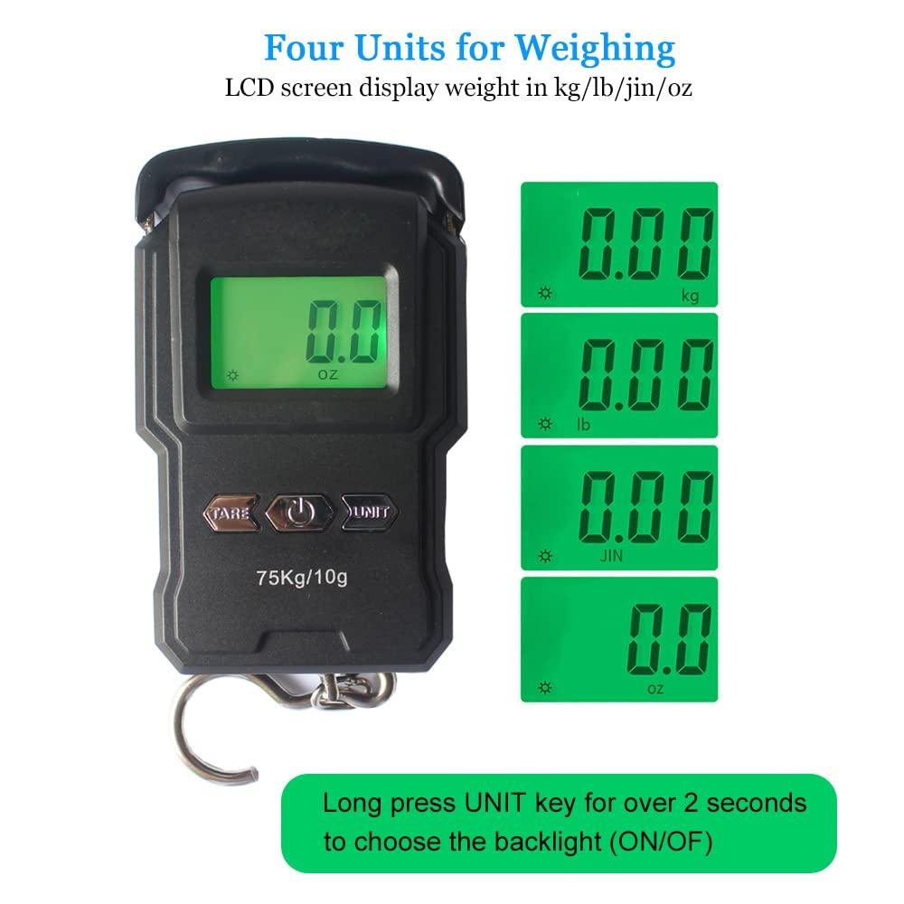 YAGSUW Portable Electronic Hook Scale Digital Hanging Bag Luggage Weight Scale Fishing Scale with Measuring Tape 165Lb Black - Image 3