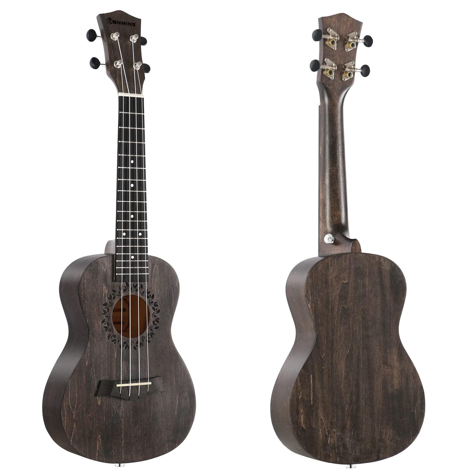 RANMING Ukulele Wood Concert Ukelele for Adults Beginners 23 Inch Ukuleles Starter Bundle Kit with Gig Bag Strap Nylon String Premium Basswood Brown Ukalalee for Adult - Image 2