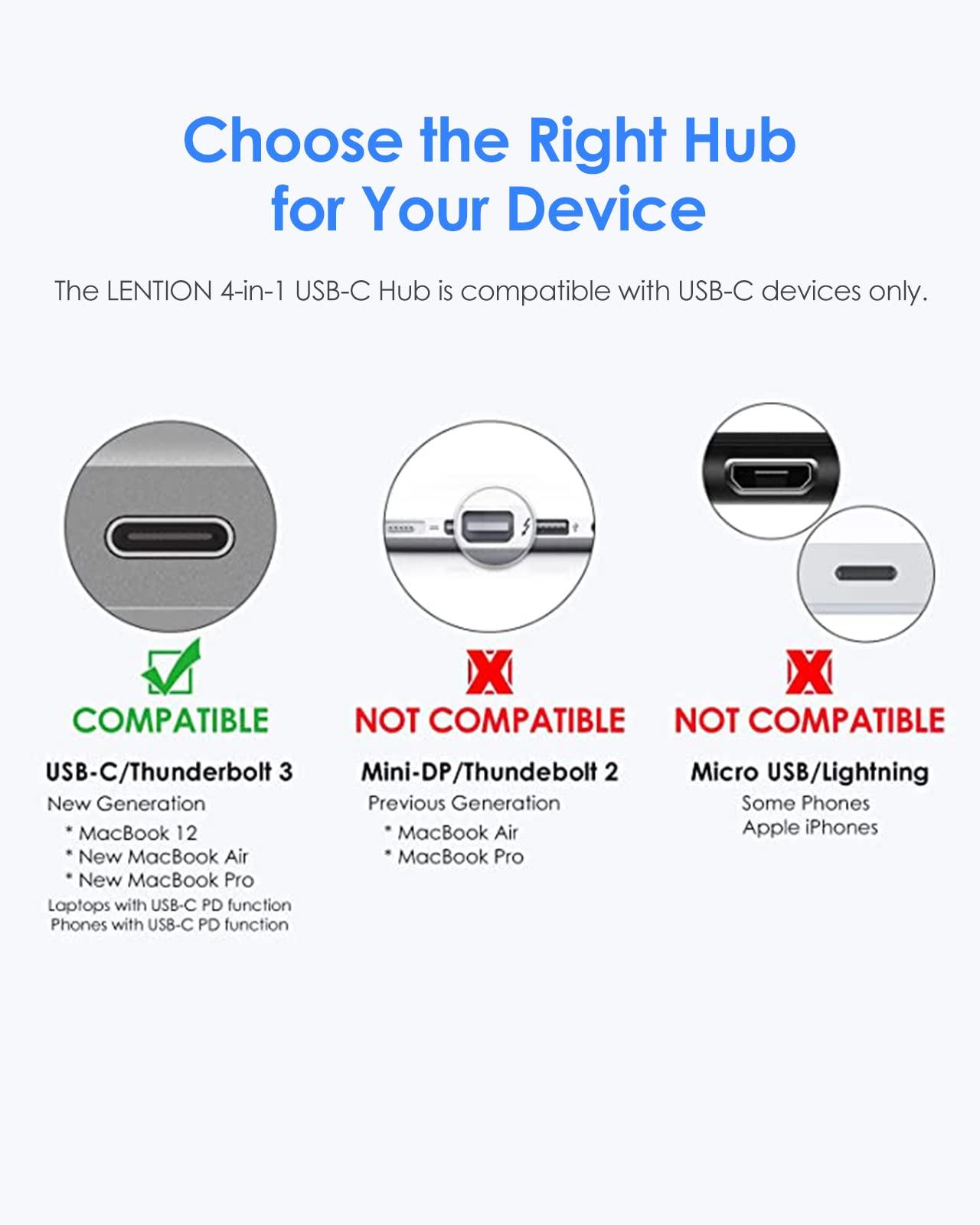 LENTION 4-in-1 USB-C Hub with Type C, USB 3.0, USB 2.0 for 2024-2016 MacBook Pro (M1-M4), iPhone 16-15 New Mac Air/Surface, ChromeBook, More, Multiport Charging & Connecting Adapter (C13, Space Gray) - Image 4