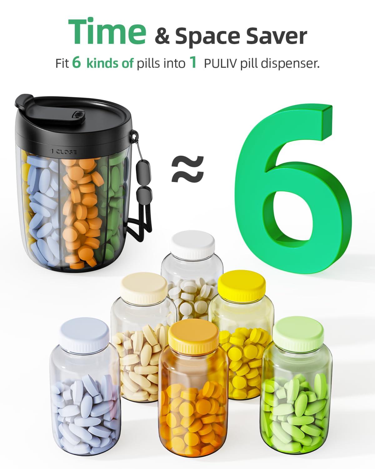 PULIV Large Pill Bottle Organizer, Supplement Organizer for Holding 6 Various Vitamins, Pill Box Case with Anti-Mixing & Wide Opening Design, Easy to Retrieve Meds, Includes 20 Pcs Stick-on Labels - Image 6