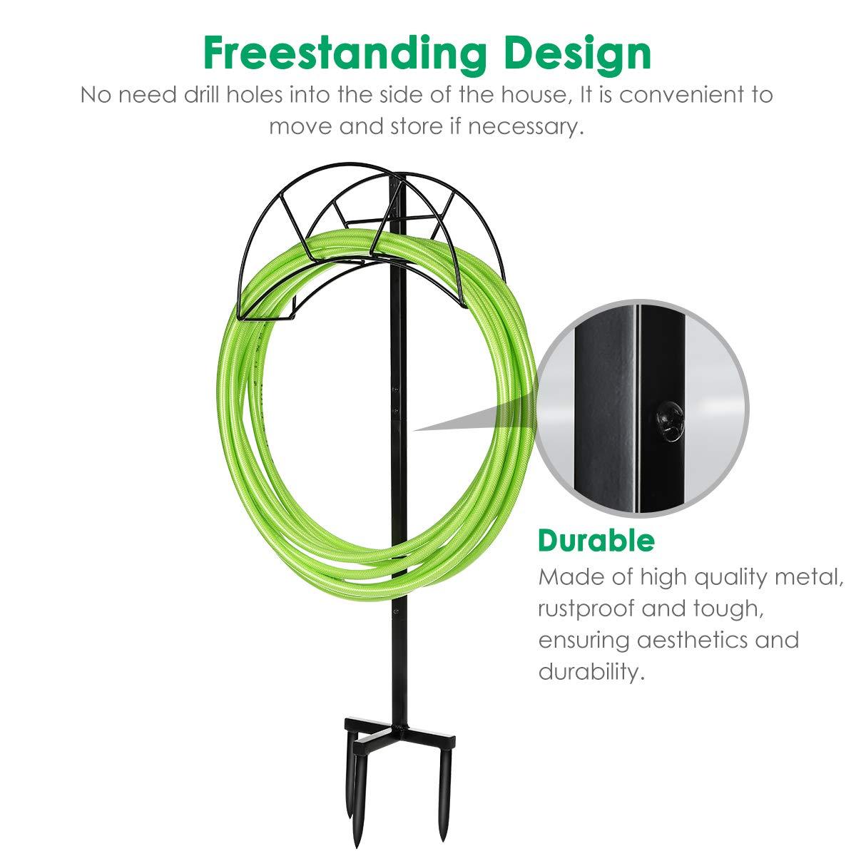TomCare Garden Hose Holder Detachable Metal Water Hose Holder Hose Hanger Heavy Duty Hose Holder Free Standing Garden Hose Storage Hose Stand for Outside Yard, Black - Image 4