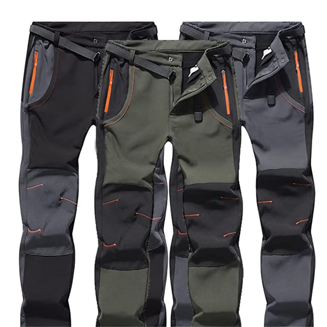 Pulcykp Men's Winter Outdoor Camping Hiking Fishing Climbing Fleece Soft Shell Pants Breathable Running Fitness Sports Pants Army GN L Asia Size - Image 2