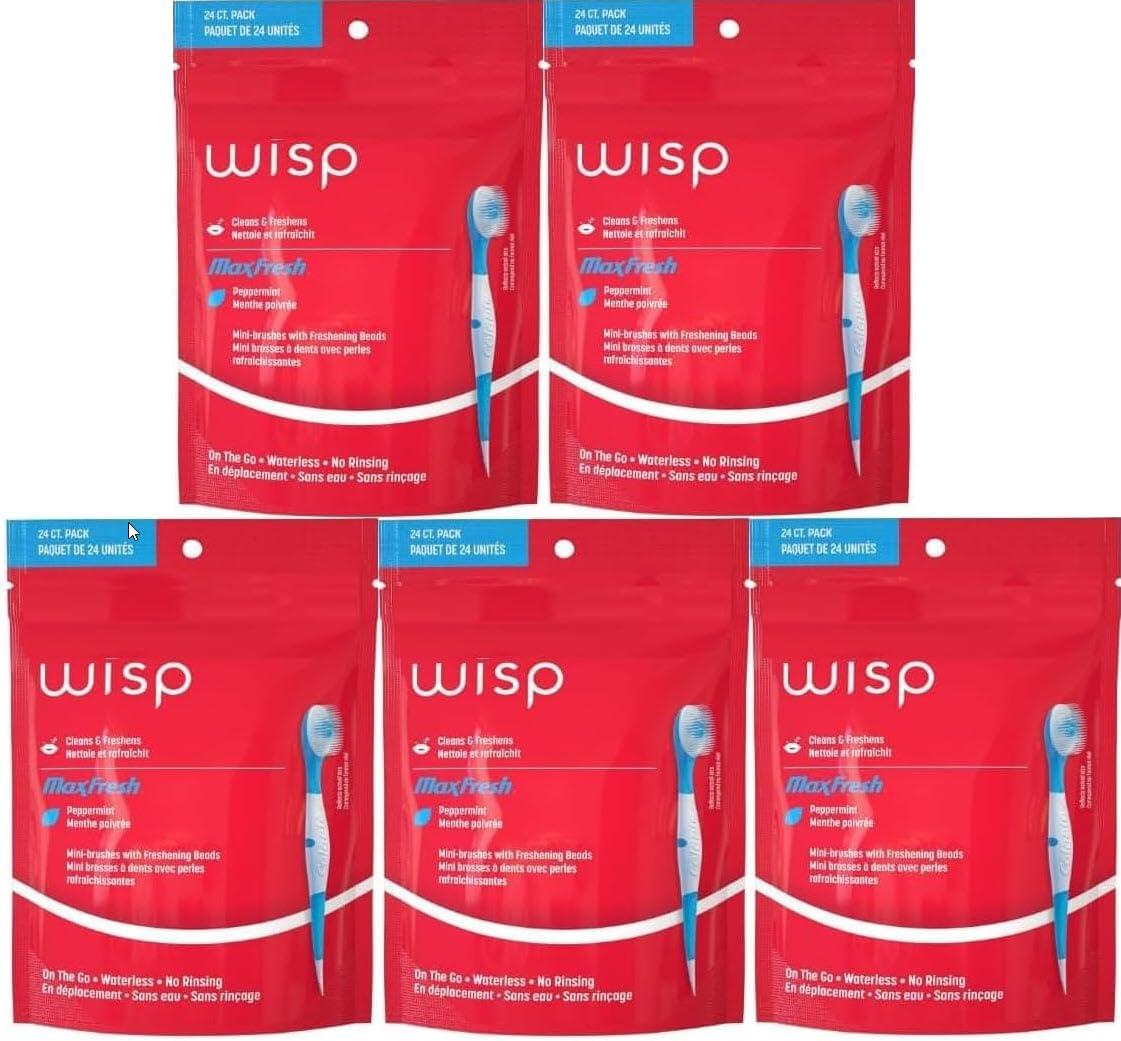 Colgate Max Fresh Wisp Disposable Mini Toothbrush, Peppermint - 24 Count, 5-Pack