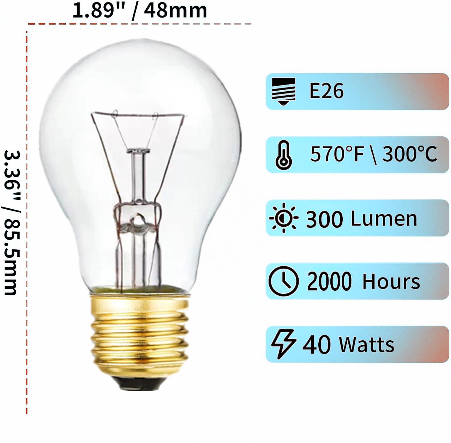 ZGDYUI Oven Light Bulb, 40 Watt Appliance Light Bulb, E26 A15 High Heat Bulbs for Stove Hood, Refrigerator, Microwave, Warm White 2700K, Dimmable (4pack) - Image 2