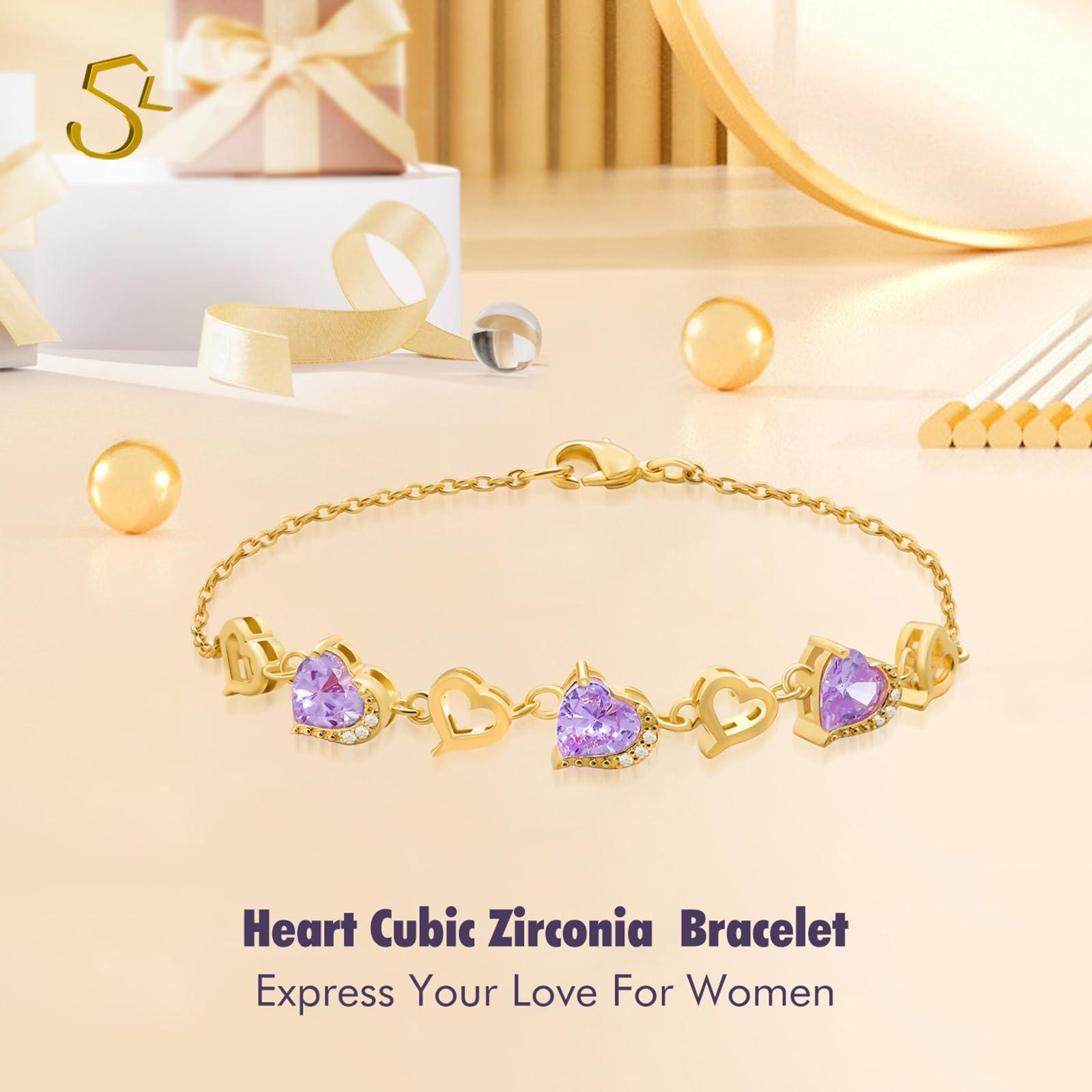 S.L JEWELERY S Heart Bracelet for Women Copper,Purple Bracelet for Mother Wife Sister Wedding Birthday Mother's 7.5" Chain - Image 4