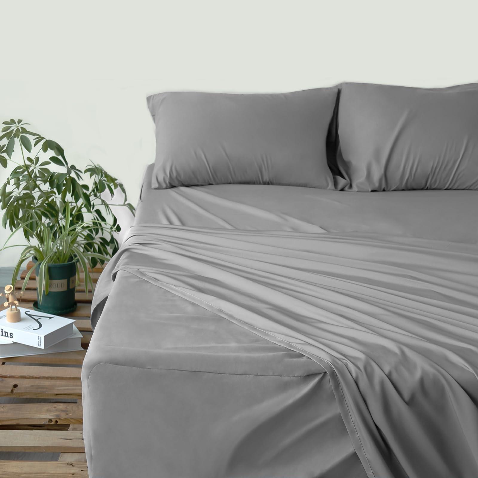 Cal King Sheet Set - 4 Piece California King Sheet Sets - Extra Deep Pocket Hotel Luxury California King Sheets Fade Resistant Fits up to 24in Cal King Bed Mattress - Grey - Image 8