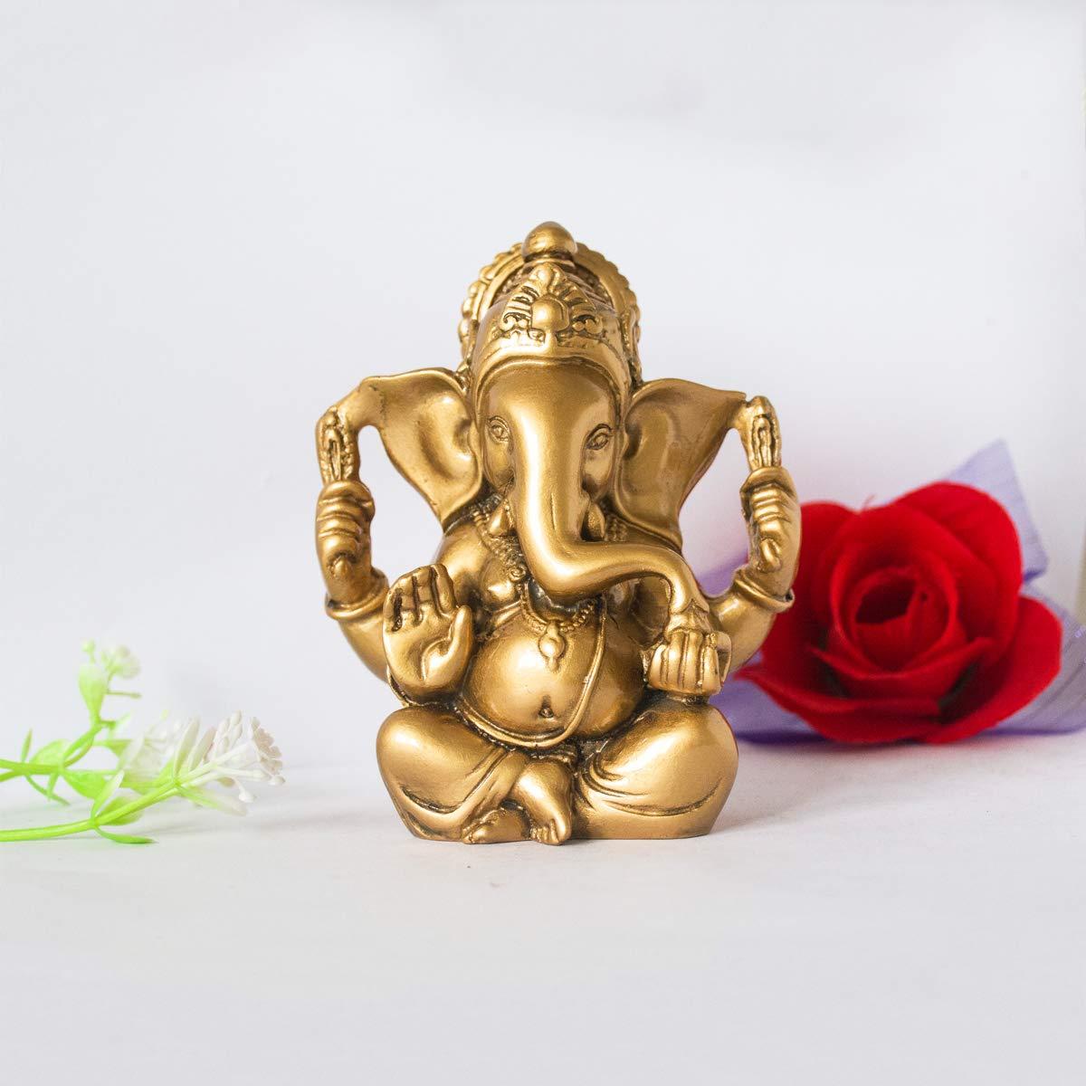 Addune Hindu God Lord Ganesha Idol Statue Indian Elephant Buddha Ganesh Sculpture Blessing Home Pooja Diwali Decor Lucky (Gold) - Image 2