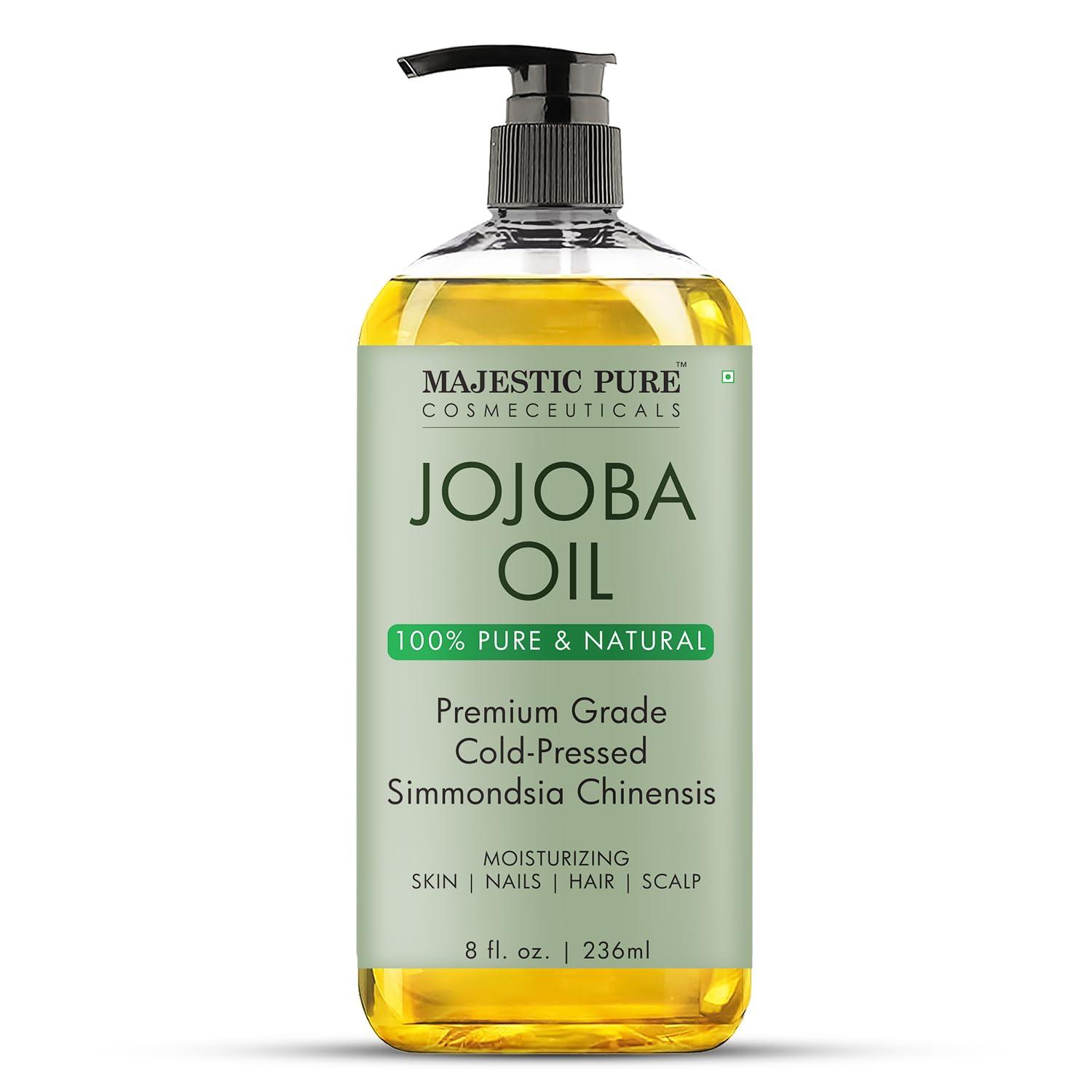 MAJESTIC PURE Jojoba Oil | 100% Pure Jojoba Oil for Skin, Hair, Scalp, Nails, Face | Cold Pressed & Hexane Free | Hair & Body Oil | 8 Fl Oz