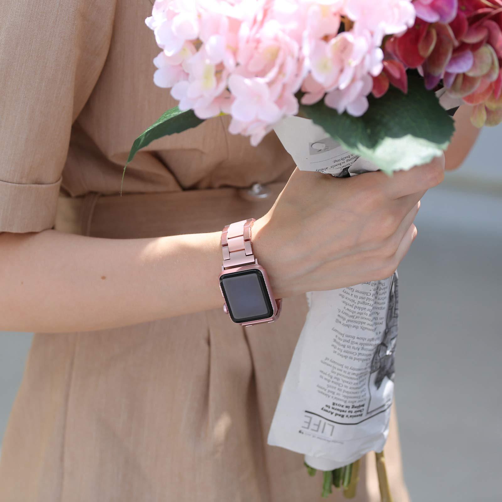 Wearlizer Rose Pink Compatible with Apple Watch Band 38mm 40mm 41mm Womens Mens Replacement, Stainless Steel Strap Fashion Resin Wristband Sleek Bracelet Metal iWatch Ultra2/SE/10/9/8/7/6/5/4/3/2/1 - Image 5