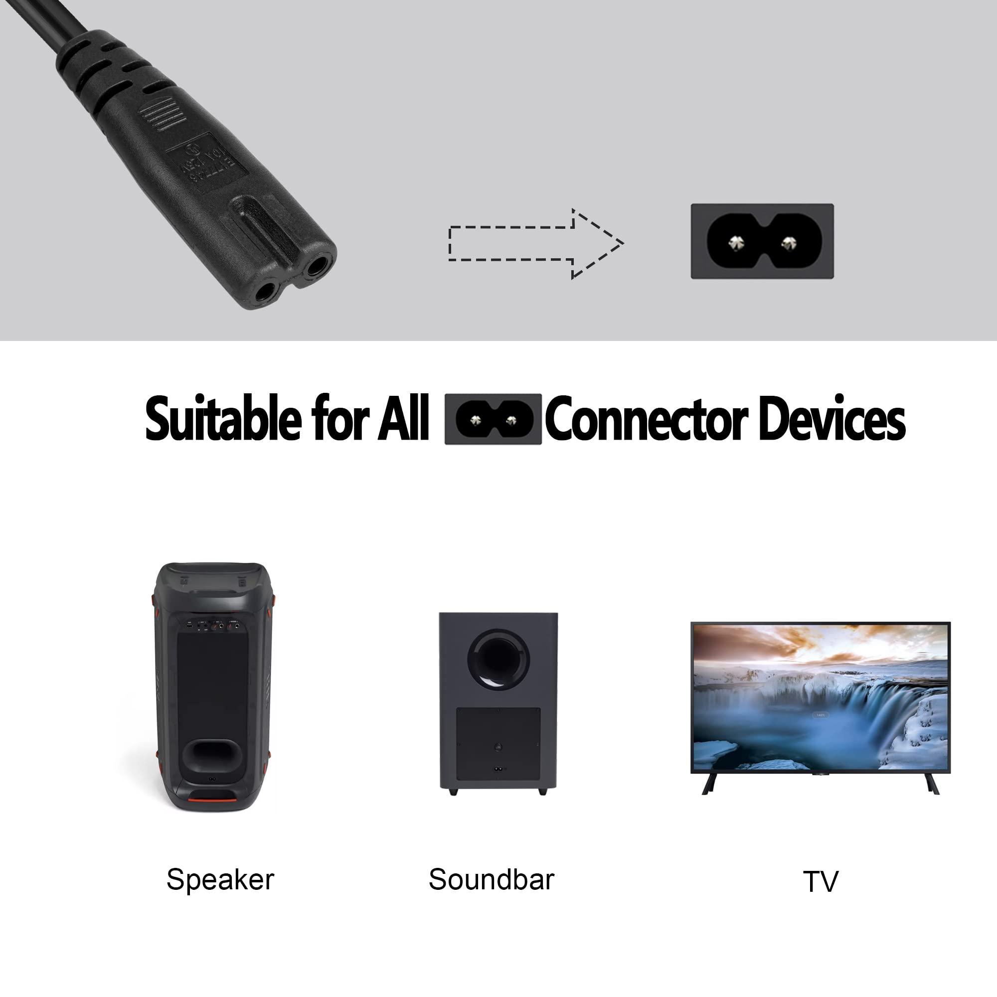6Ft Power Cord for JBL PartyBox 100 110 200 300 310 710 1000 On-The-Go Speaker, Onn Party Speaker, JBL Soundbar 2 Prong Power Cable Replacement - Image 2