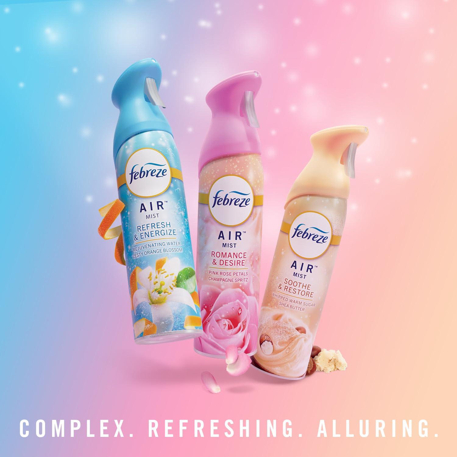 Febreze Air Mist Air Freshener Spray, Odor-Fighting Room Spray for Home and Bathroom and Kitchen, Aerosol Can, Refresh & Energize, Soothe & Restore, Romance & Desire Scent, 8.8oz, 3 Count - Image 10