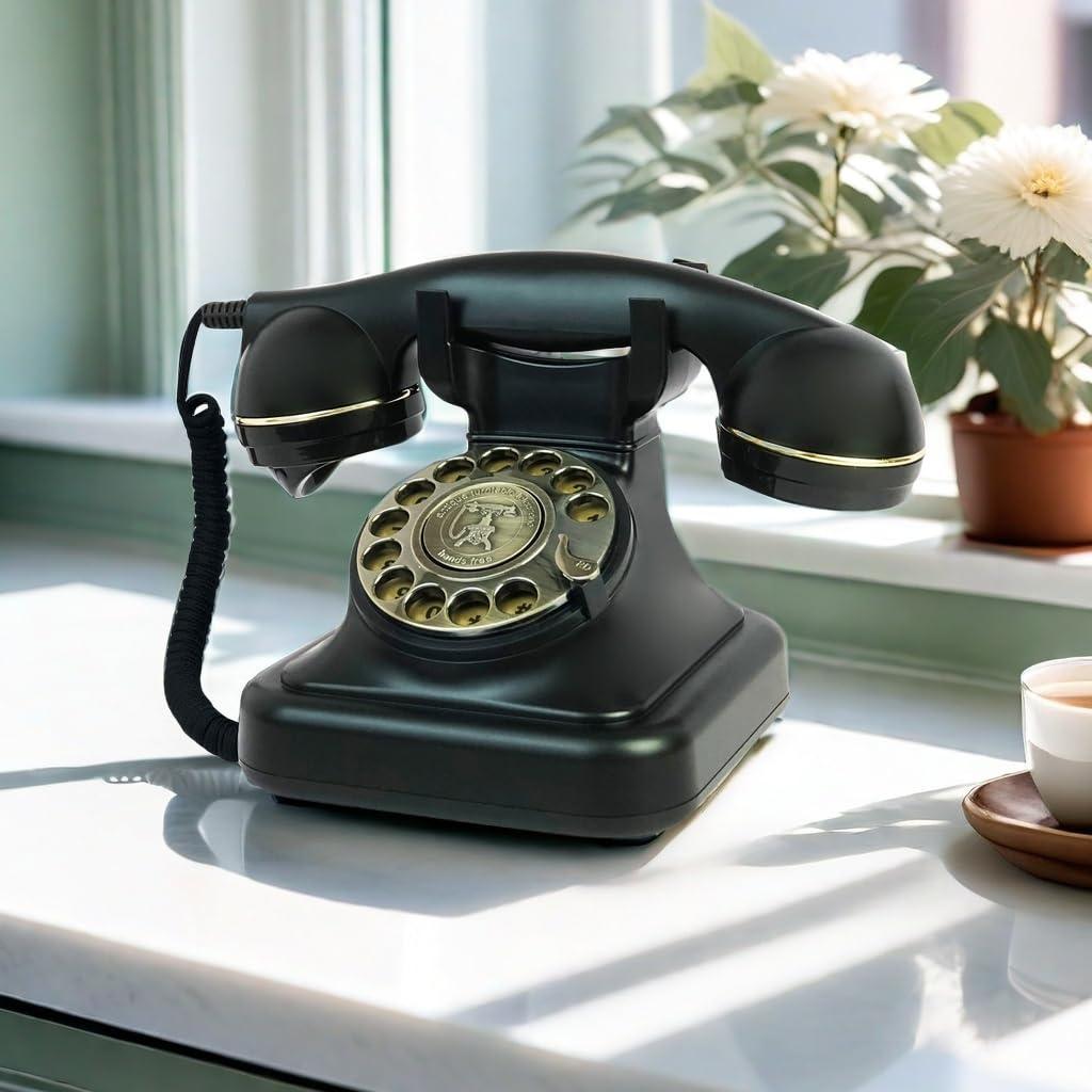 Retro Telephone, TelPal Black Corded Telephones of 1930s, Vintage Landline Home Phone, Decorative Old Fashion House Phones, Wired Analog Phone for Home/Office/Hotel/School - Image 2