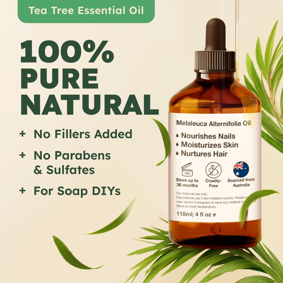 KUKKA essential oils 100% Pure & Natural Tea Tree Oil for Skin, Hair, Toenails, Aromatherapy, & Soap Making Scent (4 fl oz/118 ml) - Image 2