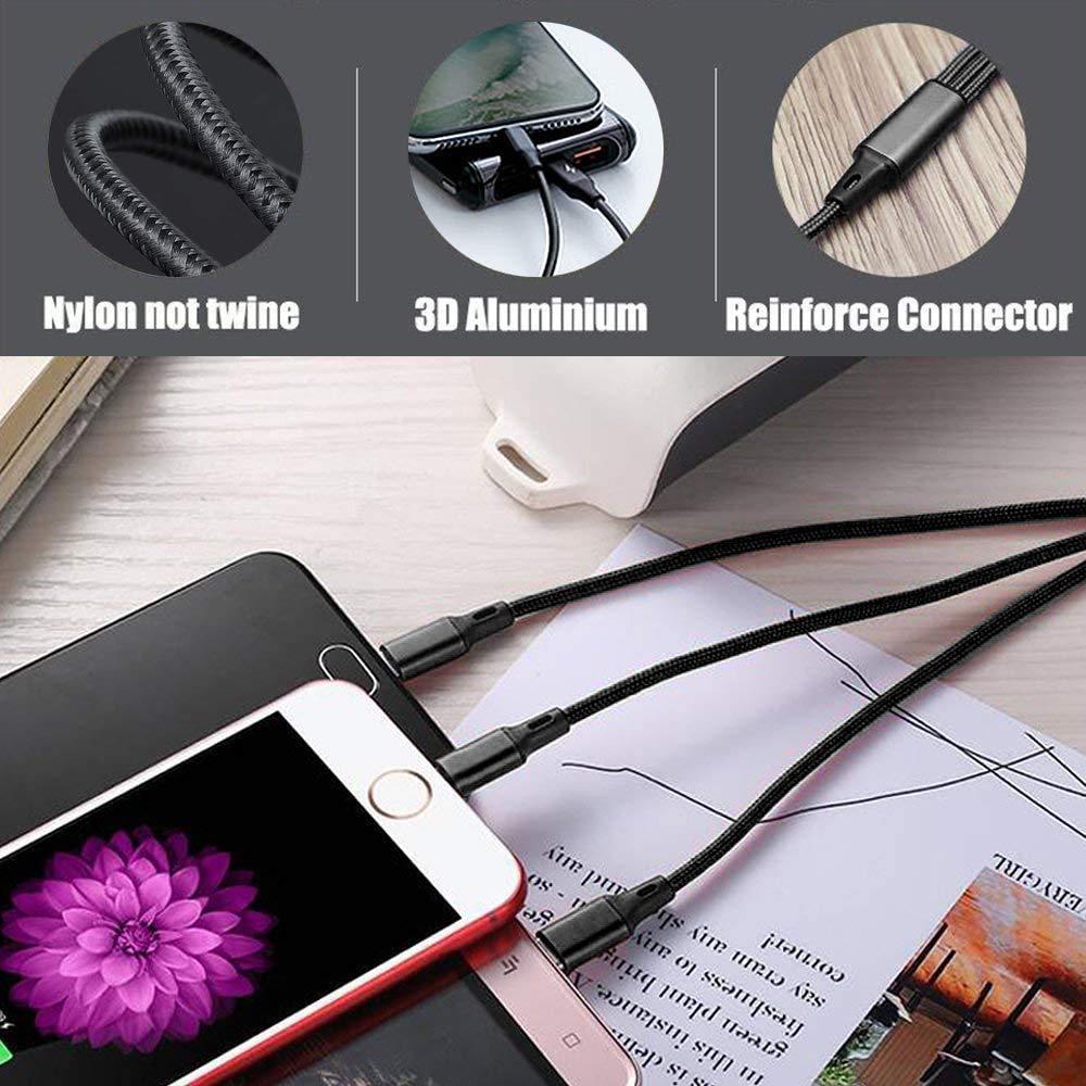 Multi USB Charging Cable 3A, 3 in 1 Fast Charger Cord Connector with Dual Phone/Type C/Micro USB Port Adapter, Compatible with Tablets Phone 12 11 Pro 8 7 6 Samsung Galaxy (4FT/2Pack Charging Only) - Image 7