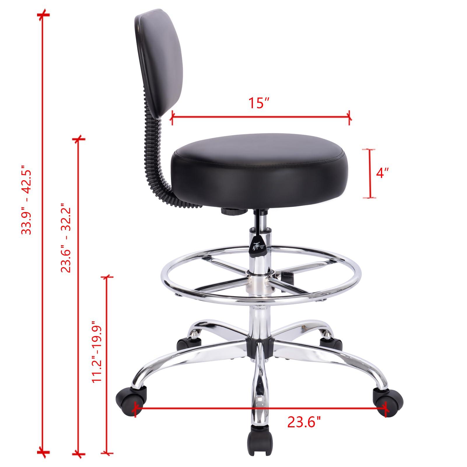 SUPERJARE Drafting Chair with Back, Adjustable Foot Rest Rolling Stool, Multi-Purpose Office Desk Chair, Thick Seat Cushion for Home Bar Kitchen Shop - Black - Image 3