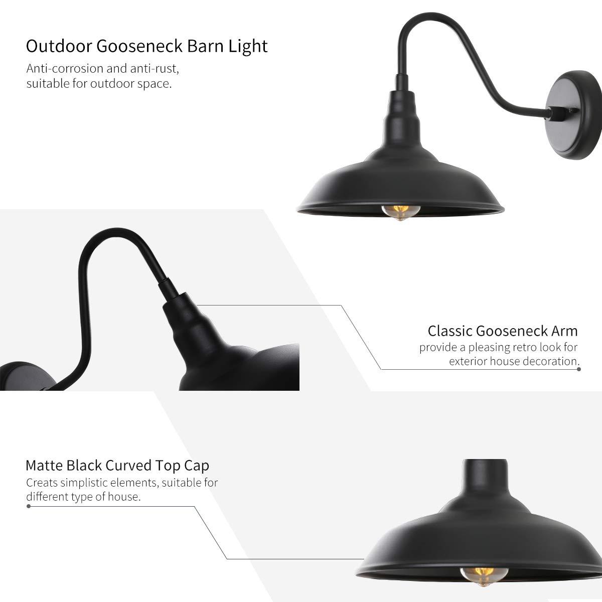 GOALPLUS 10in. Gooseneck Barn Light 6 Pack Farmhouse Wall Mount Light Fixture Exterior Waterproof Black Industrial Wall Sconce for Porch, Garage, Patio and Doorway, E26, LM2201-6P - Image 9