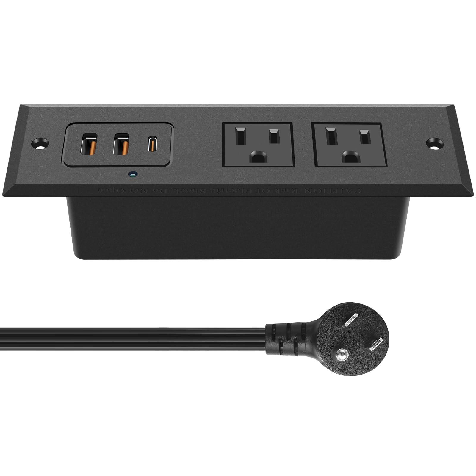 CCCEI Recessed Power Strip with 45 W USB C Port, Fast Charging USB A Port Desk Outlet, Furniture Hidden Charging Station for Side Table, End Table, with 3FT 45 Degree Flat Plug Extension Cord.