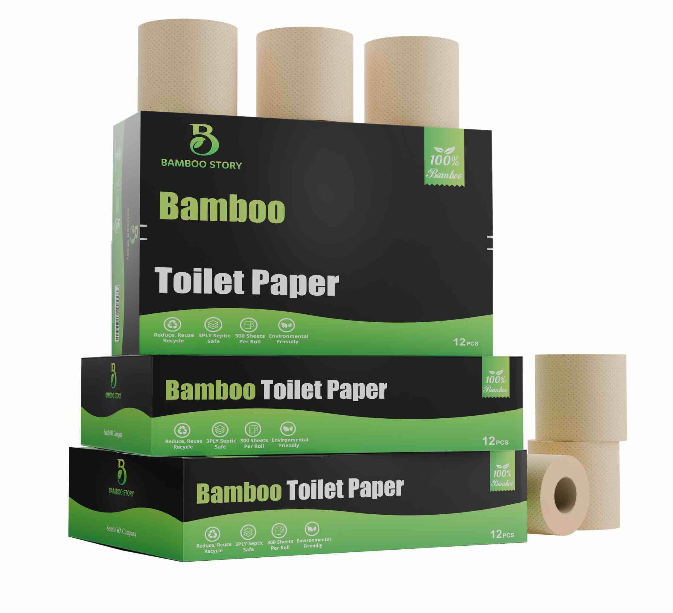 Bamboo Story Eco Toilet Paper | 12 Rolls | 3PLY | 100% Unbleached Bamboo | No Bleach, No PFAS | Vegan & Plastic Free | Plant-Based Tissue | Gentle & Strong | Sustainable Packaging