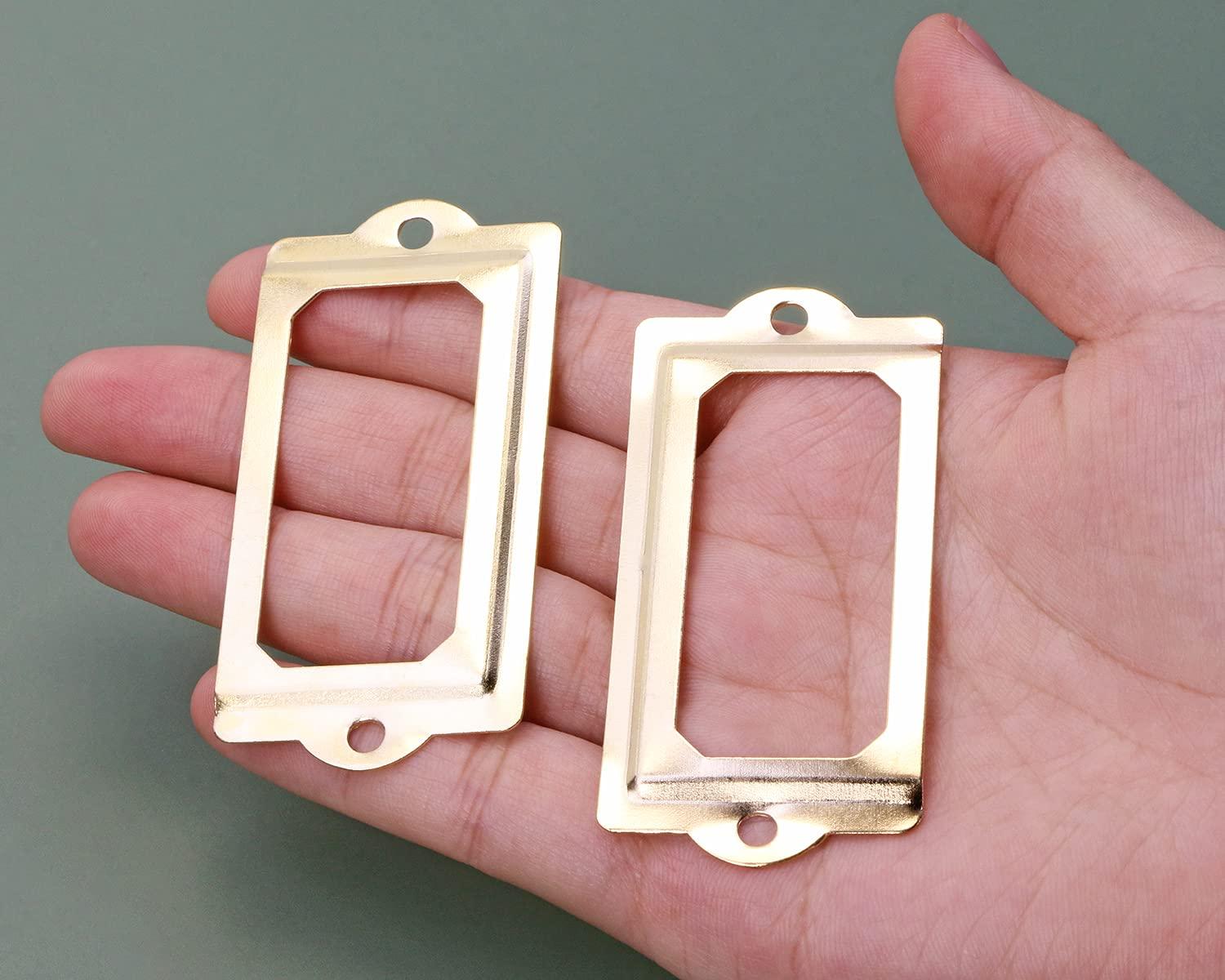 ONLYKXY 17Pcs Iron Metal Label Box Drawer Handle Card Frame File Name Card Holder for Furniture Cabinet Hardware Case Accessories 2.7x1.2inch (Gold) - Image 3